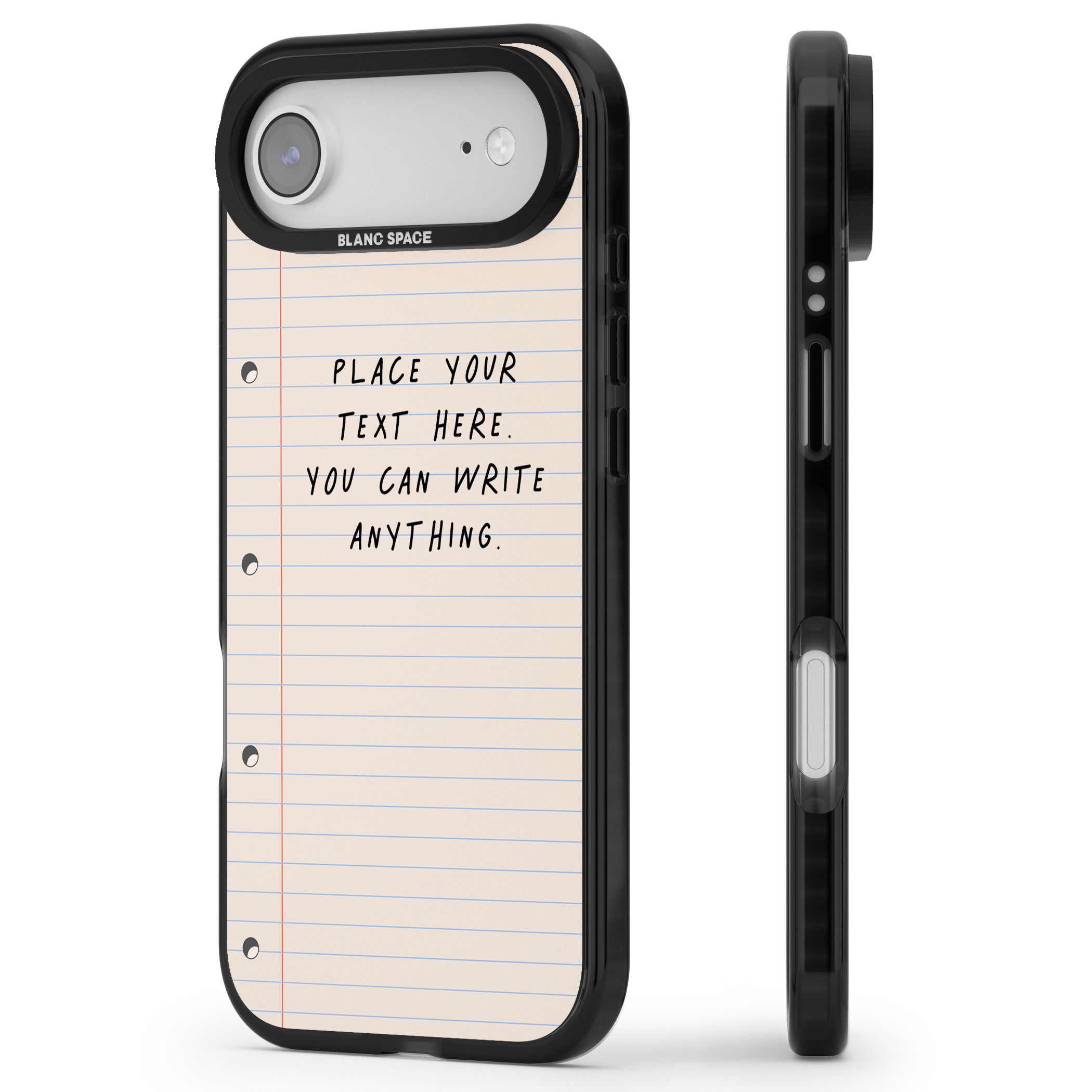 Personalised Lined Paper iPhone 17 Air Impact Pro Black Phone Case Side Profile