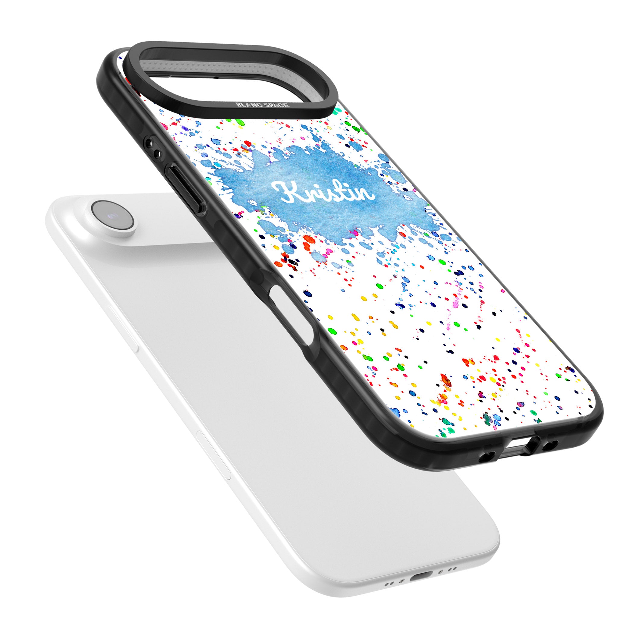 Personalised Rainbow Splatter Name iPhone 17 Air Impact Pro Black Phone Case Colours