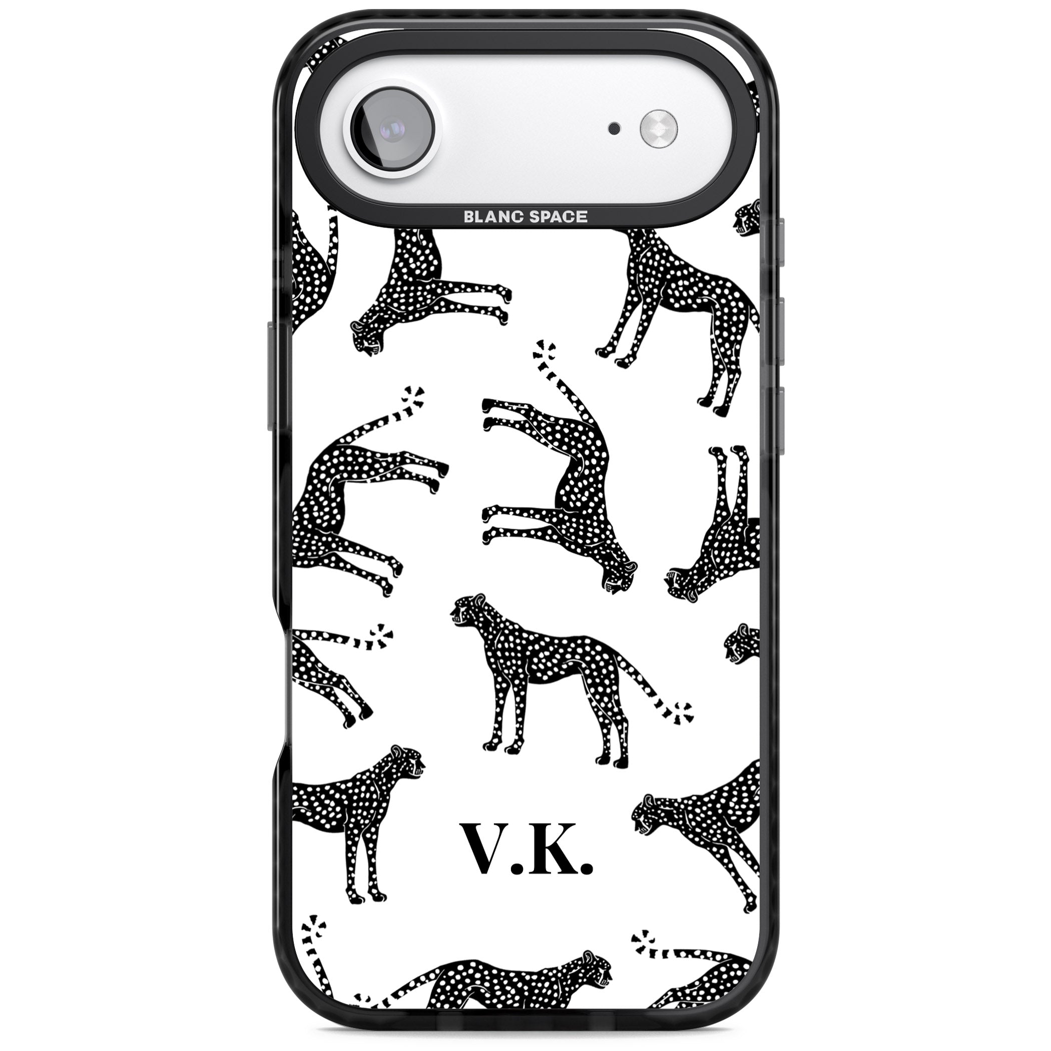 Personalised Black & White Cheetah Pattern iPhone 17 Air Impact Pro Black Phone Case