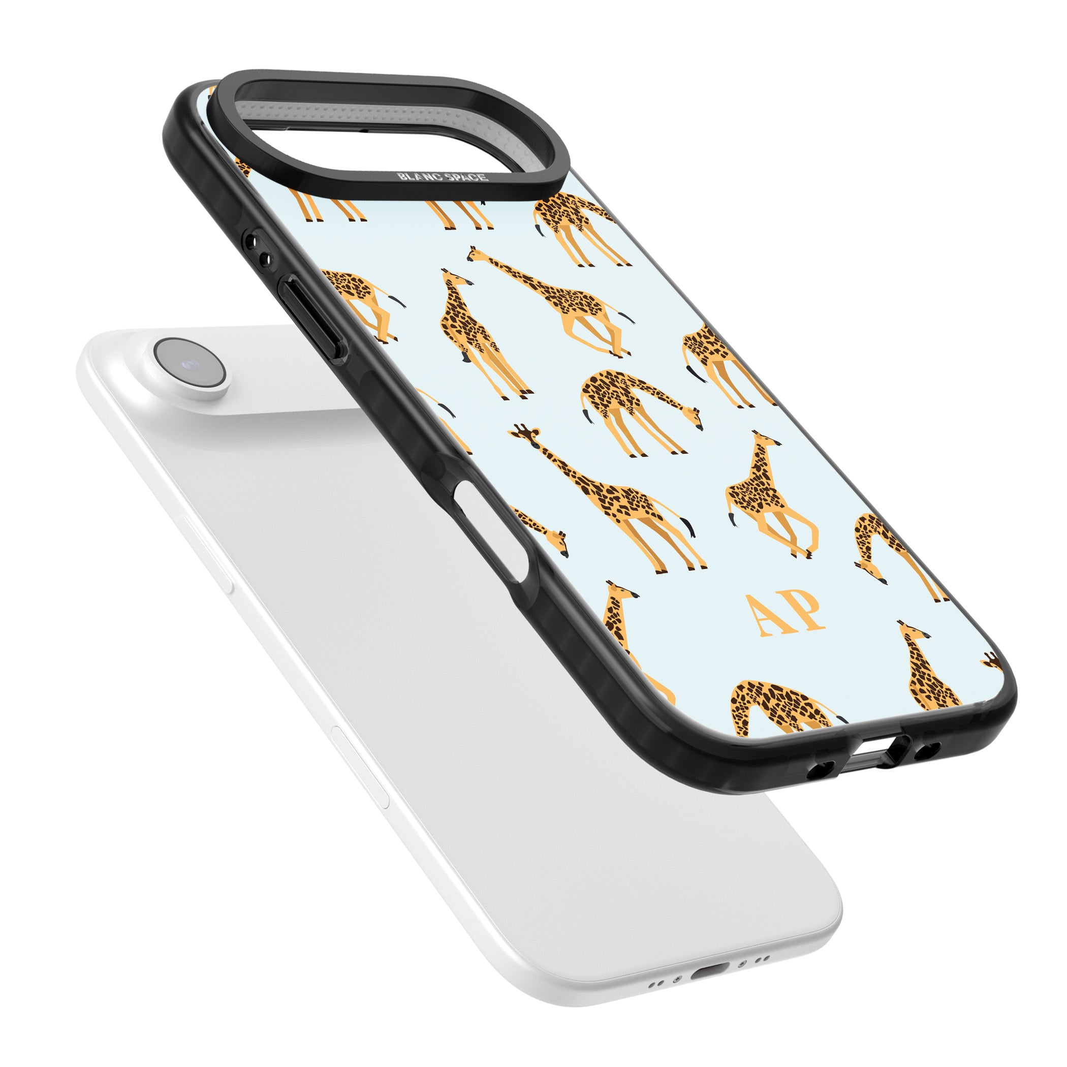 Personalised Safari Giraffe Pattern On Blue iPhone 17 Air Impact Pro Black Phone Case Colours