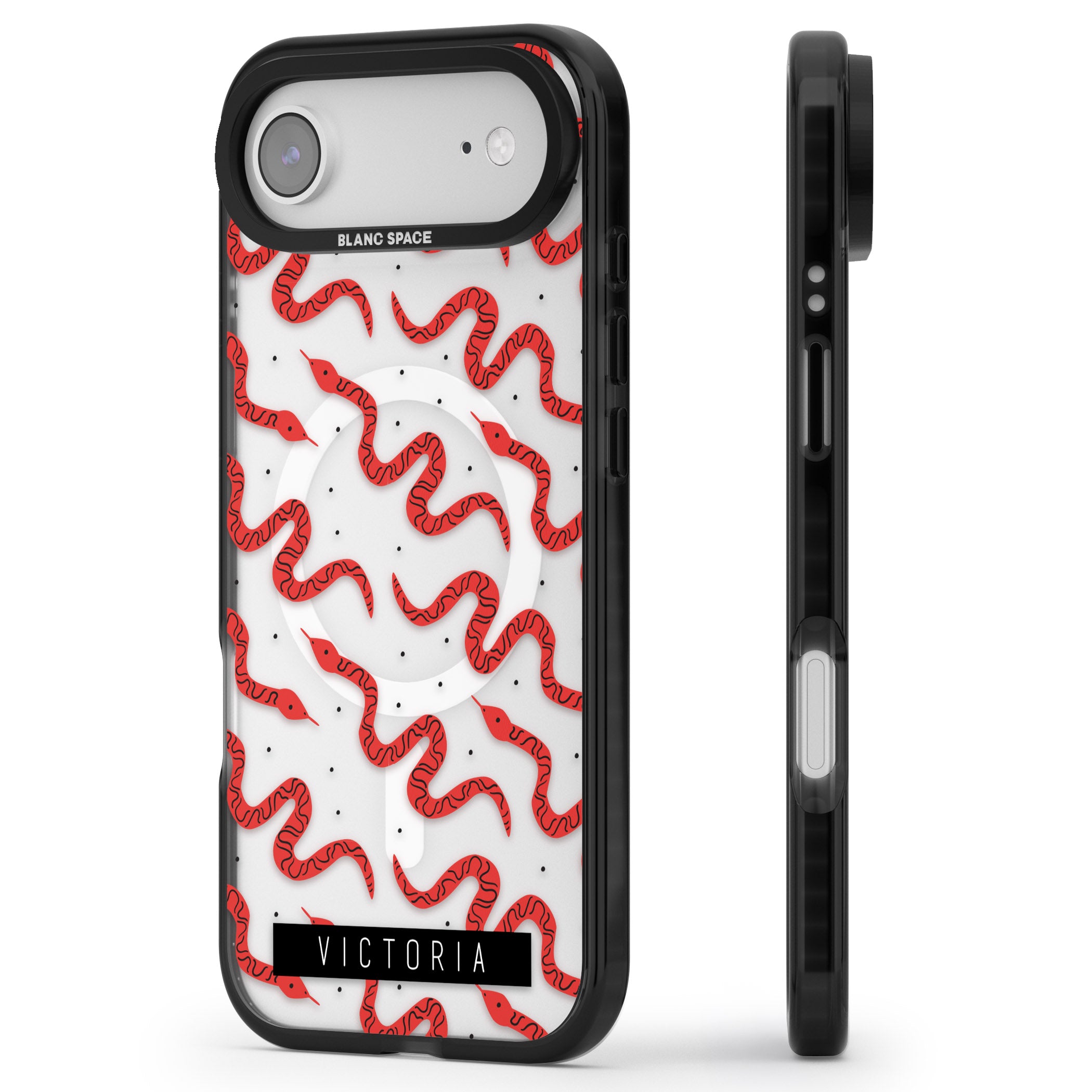 Personalised Red Snake Pattern iPhone 17 Air Impact Pro Black Phone Case Side Profile