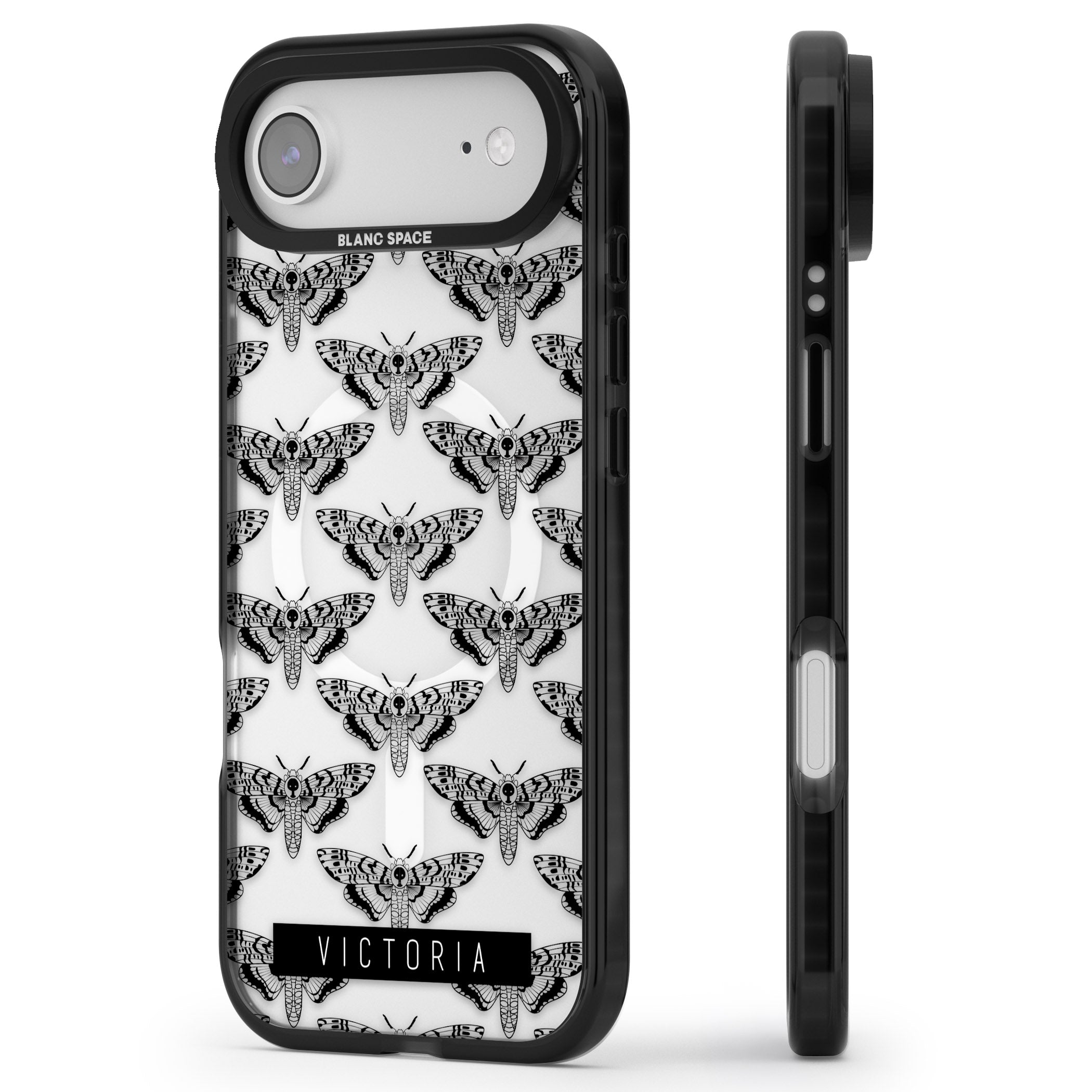 Personalised Hawk Moth Pattern iPhone 17 Air Impact Pro Black Phone Case Side Profile