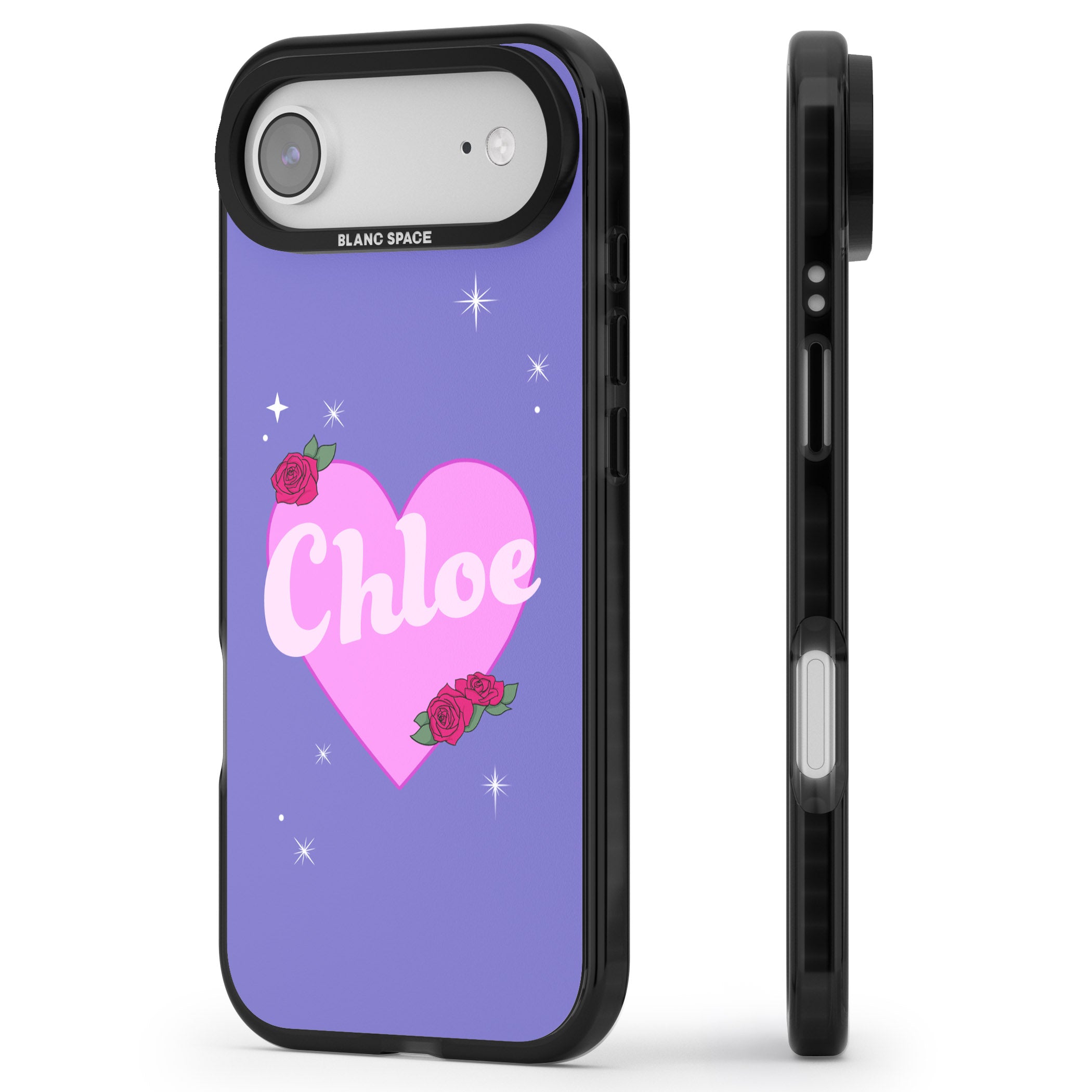 Personalised Glamorous Love Heart iPhone 17 Air Impact Pro Black Phone Case Side Profile