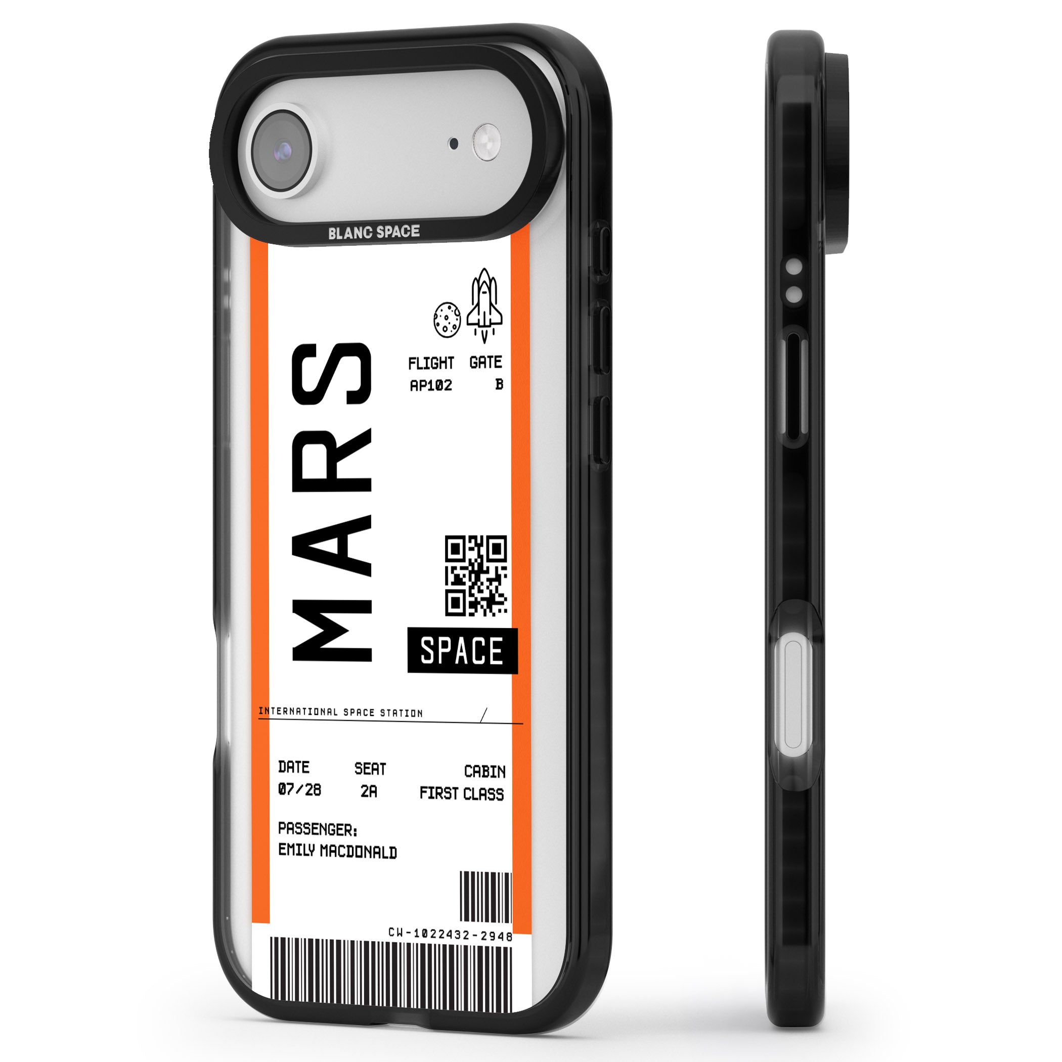 Personalised Mars Travel Ticket iPhone 17 Air Impact Pro Black Phone Case Side Profile