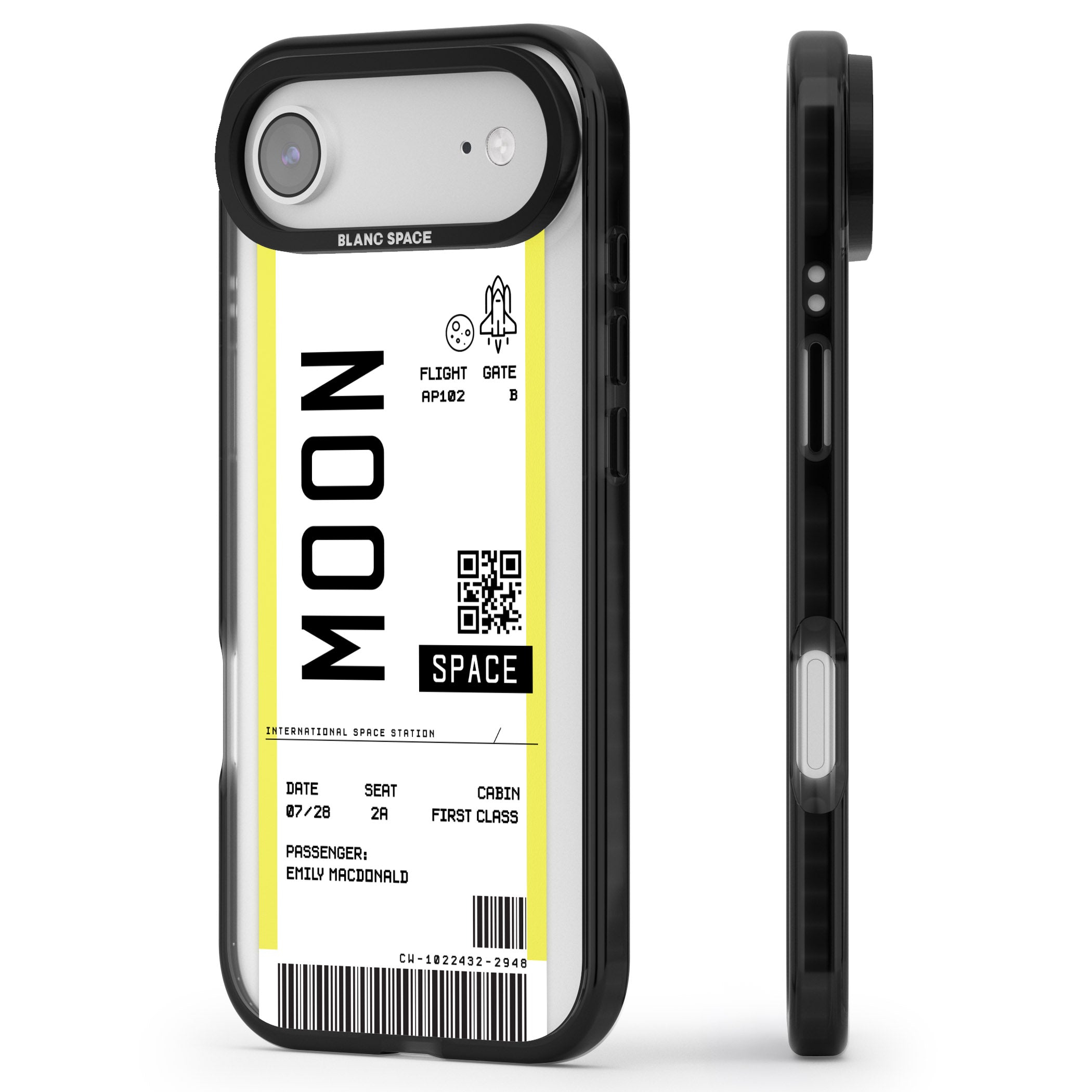 Personalised Moon Travel Ticket iPhone 17 Air Impact Pro Black Phone Case Side Profile