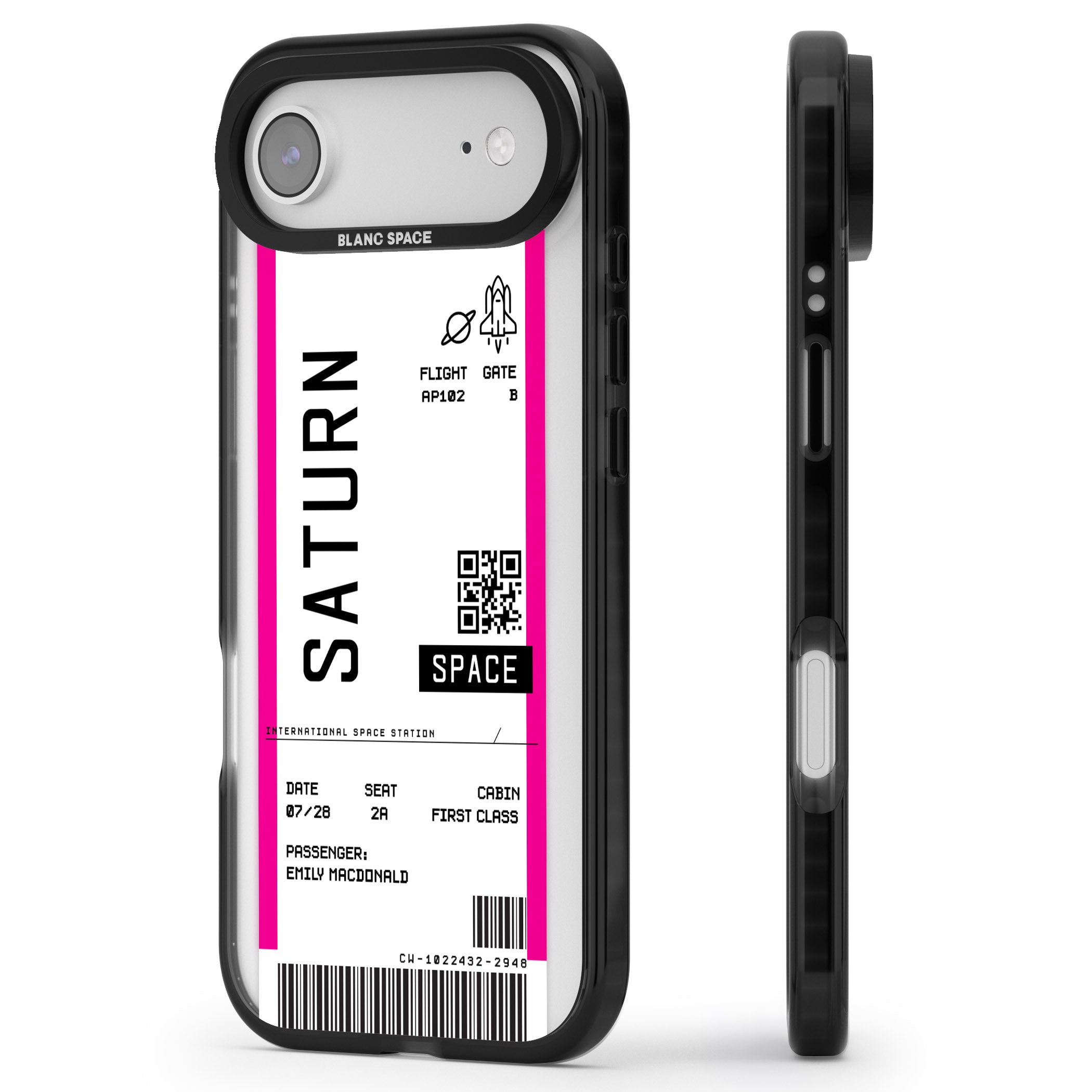 Personalised Saturn Travel Ticket iPhone 17 Air Impact Pro Black Phone Case Side Profile