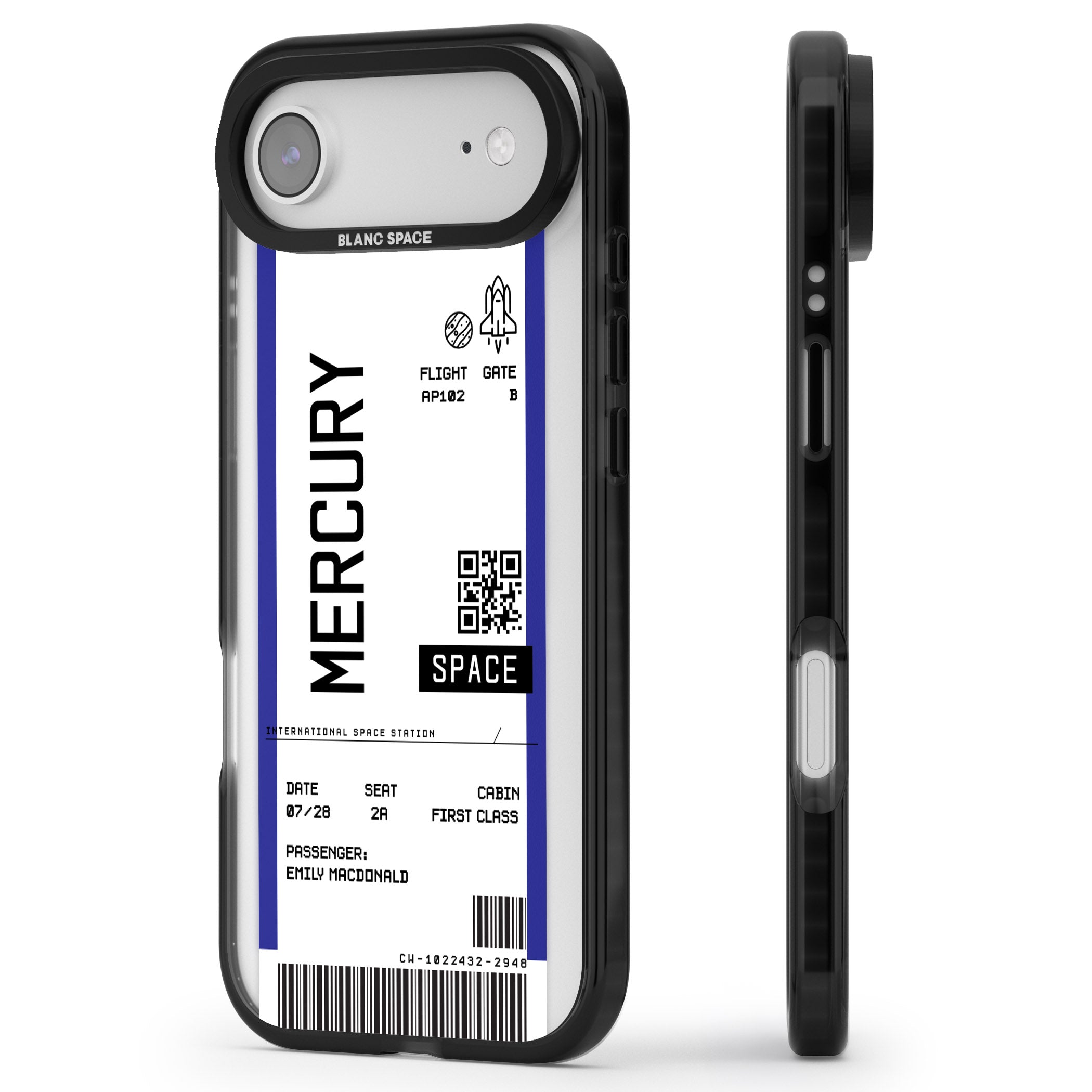 Personalised Mercury Travel Ticket iPhone 17 Air Impact Pro Black Phone Case Side Profile