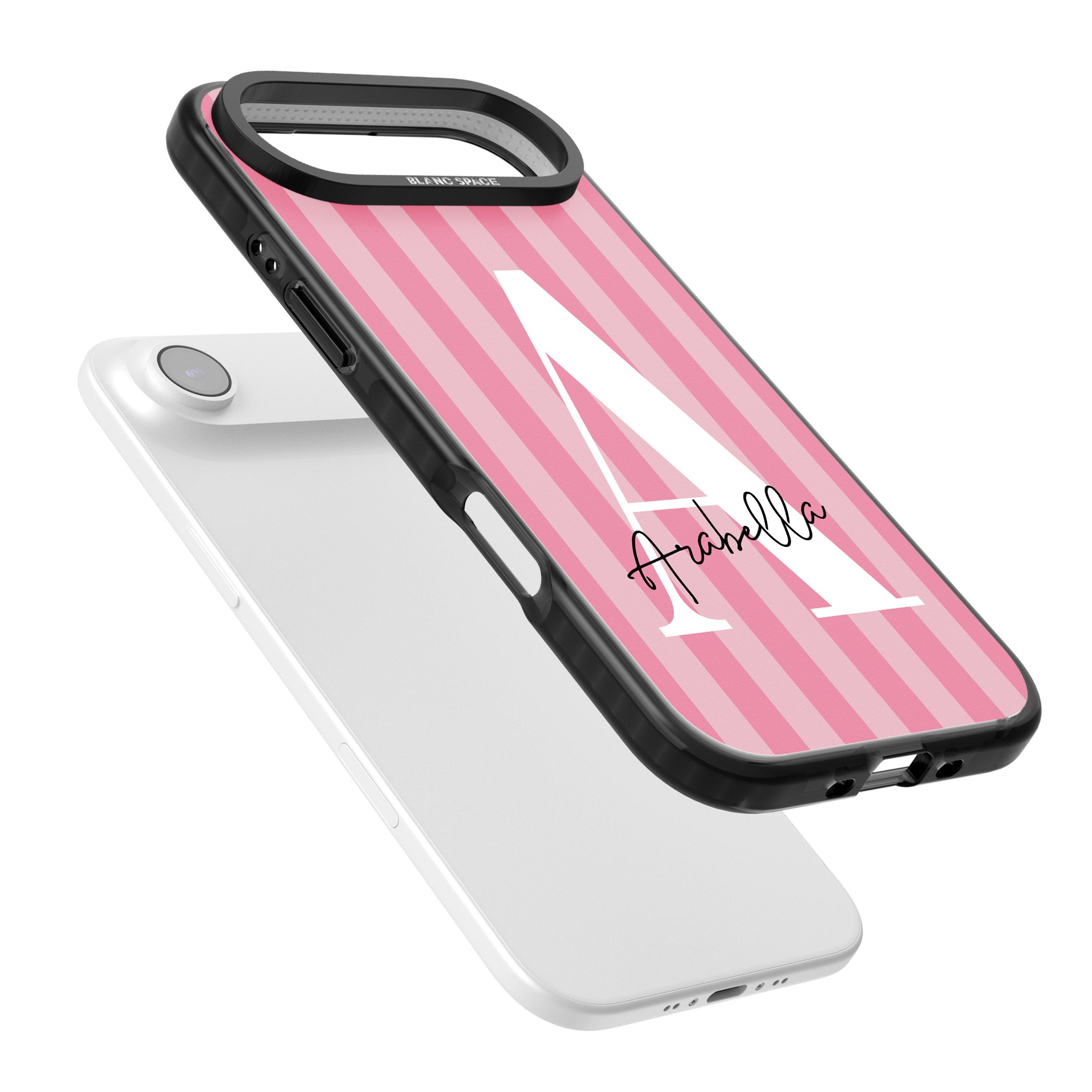 Personalised Pink Stripes Initial iPhone 17 Air Impact Pro Black Phone Case Colours