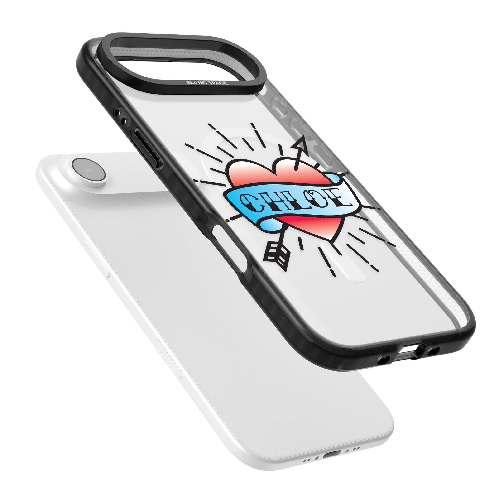 Personalised Heart Tattoo iPhone 17 Air Impact Pro Black Phone Case Colours