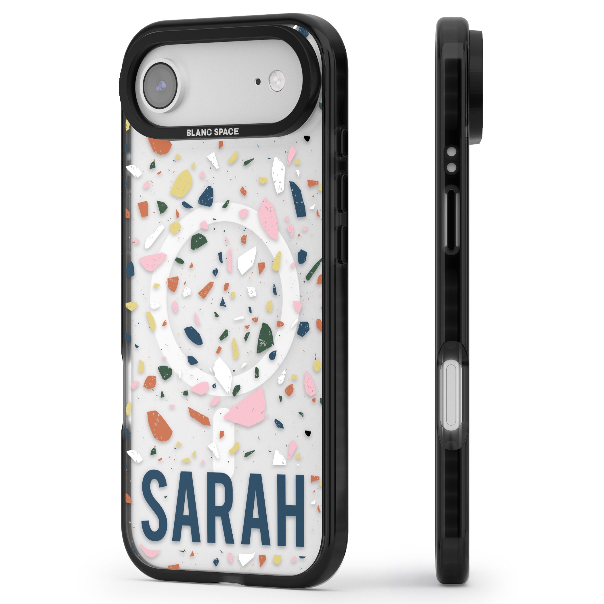 Personalised Terrazzo iPhone 17 Air Impact Pro Black Phone Case Side Profile