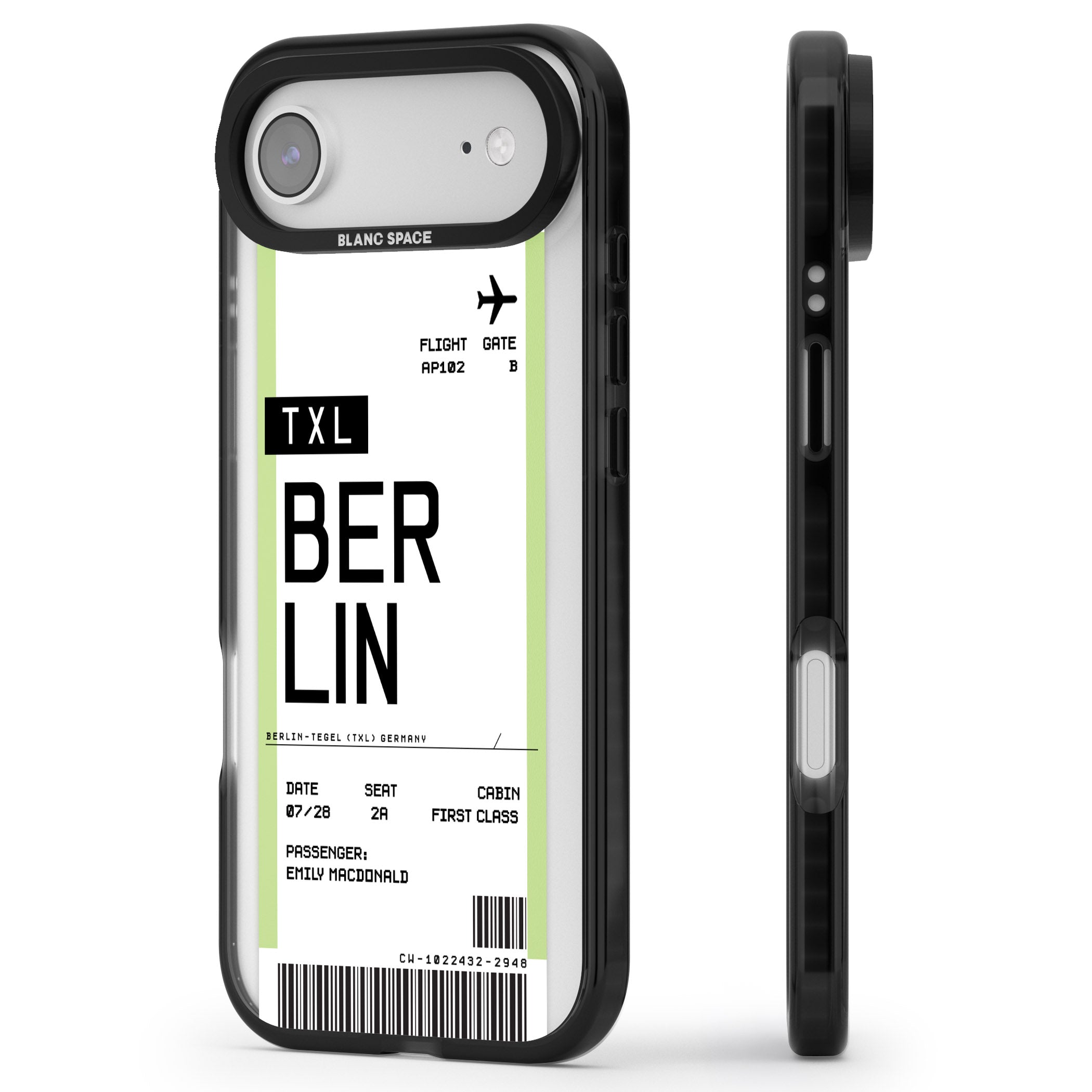 Personalised Berlin Boarding Pass iPhone 17 Air Impact Pro Black Phone Case Side Profile