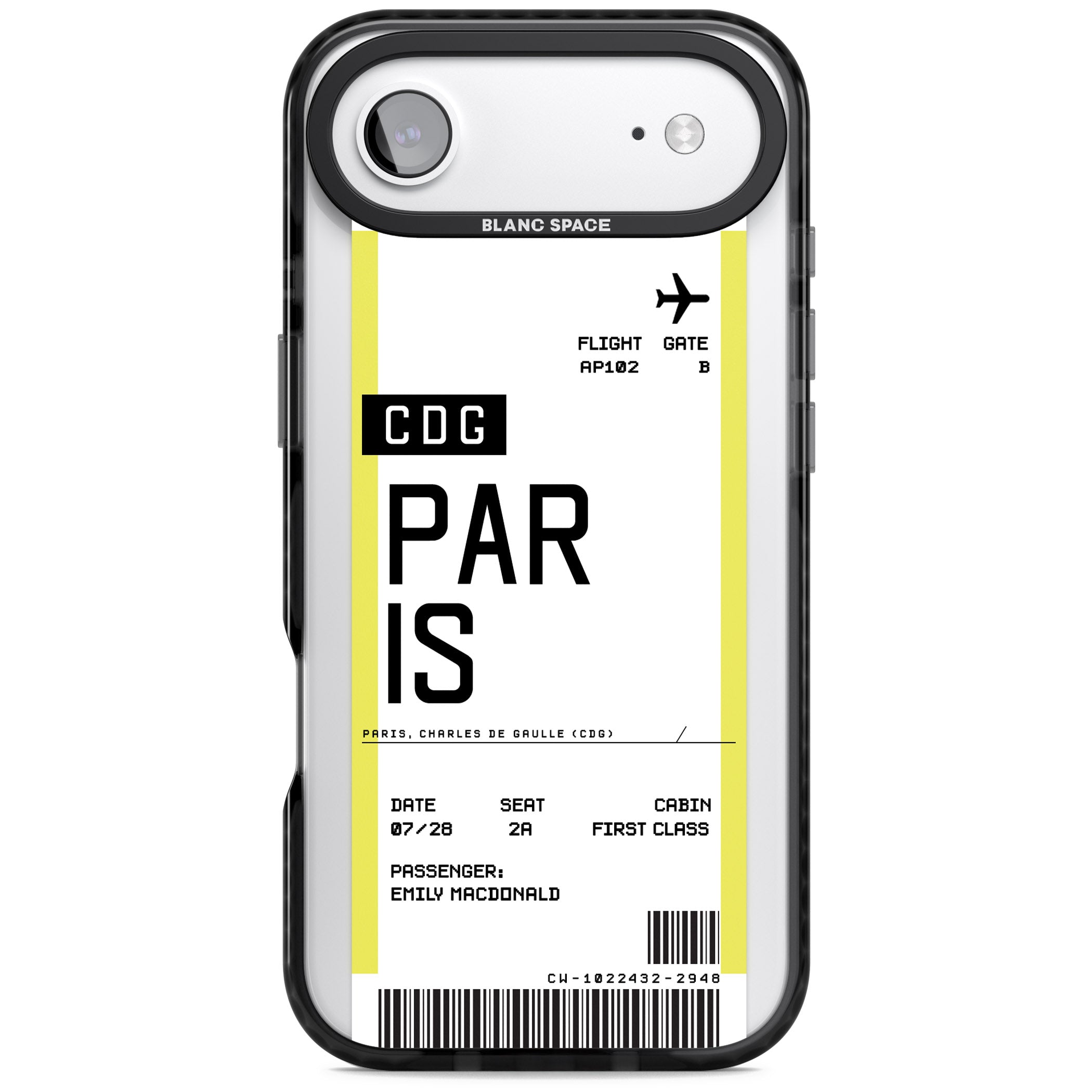 Personalised Paris Boarding Pass iPhone 17 Air Impact Pro Black Phone Case