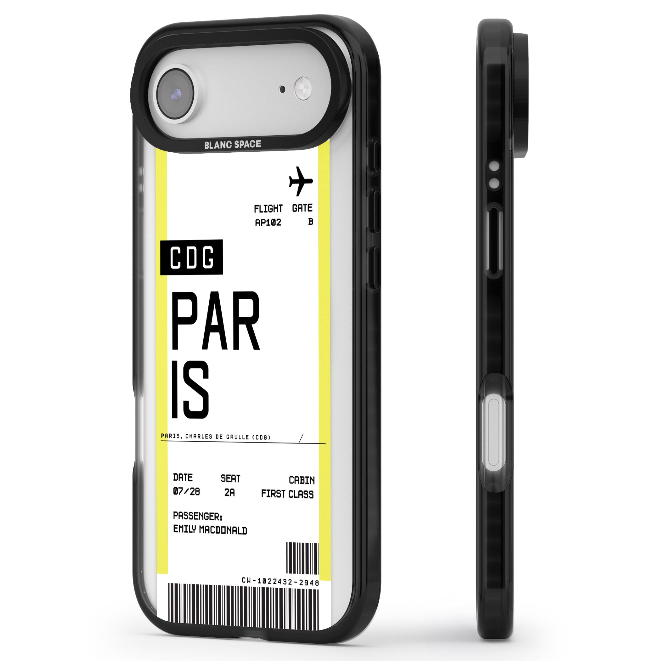 Personalised Paris Boarding Pass iPhone 17 Air Impact Pro Black Phone Case Side Profile