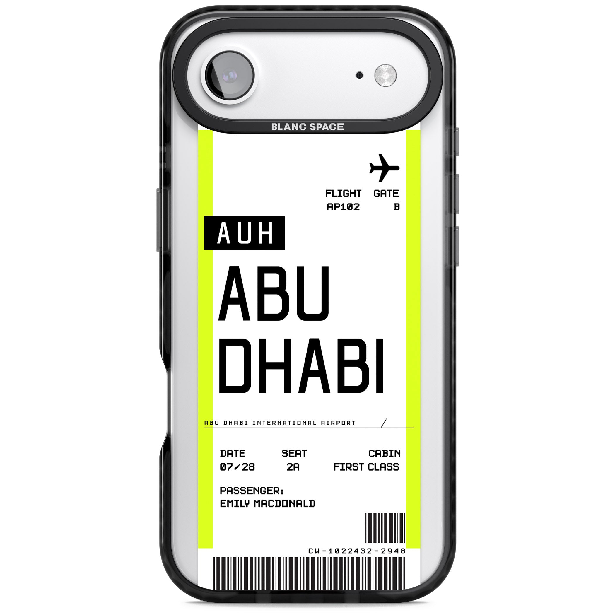 Personalised Abu Dhabi Boarding Pass iPhone 17 Air Impact Pro Black Phone Case