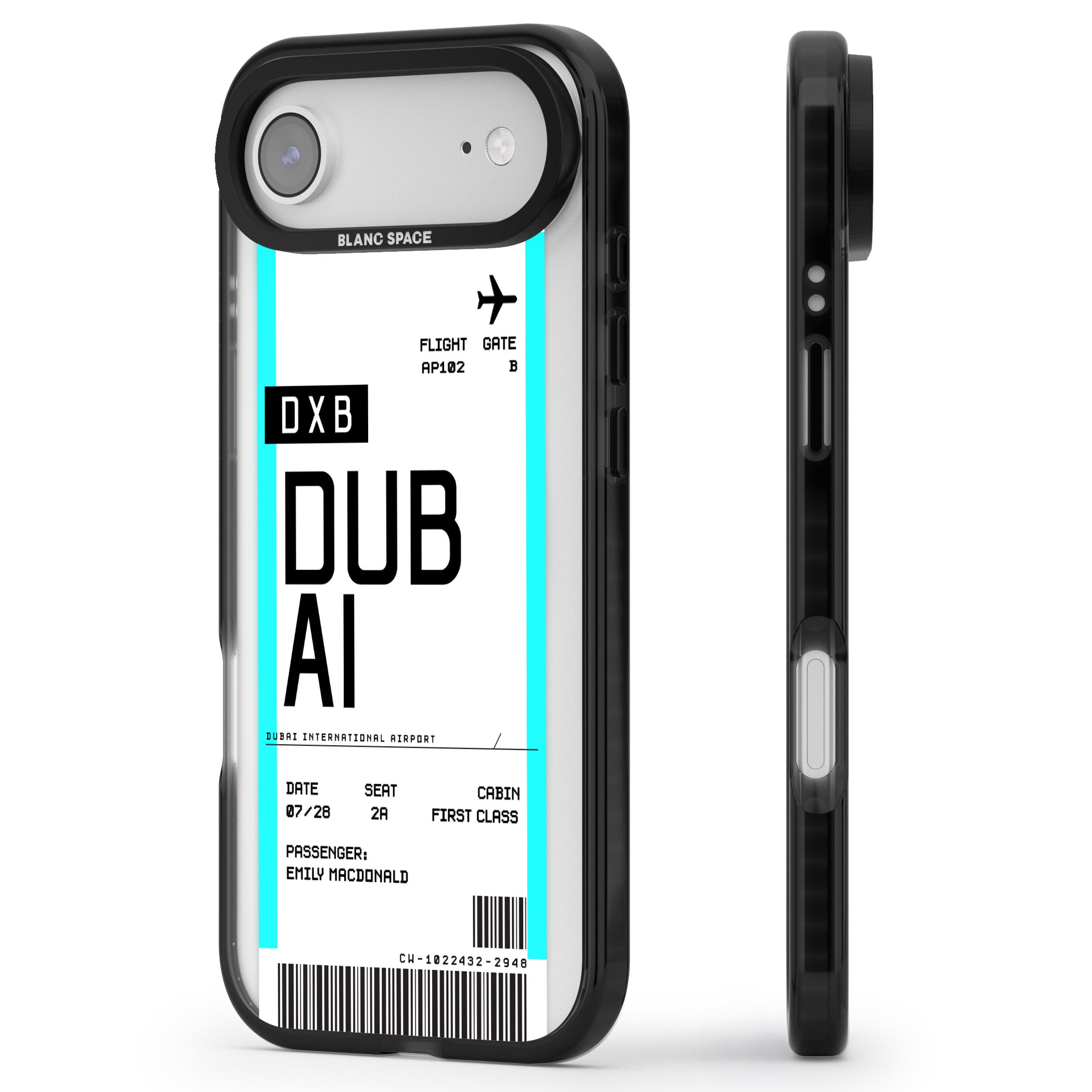 Personalised Dubai Boarding Pass iPhone 17 Air Impact Pro Black Phone Case Side Profile