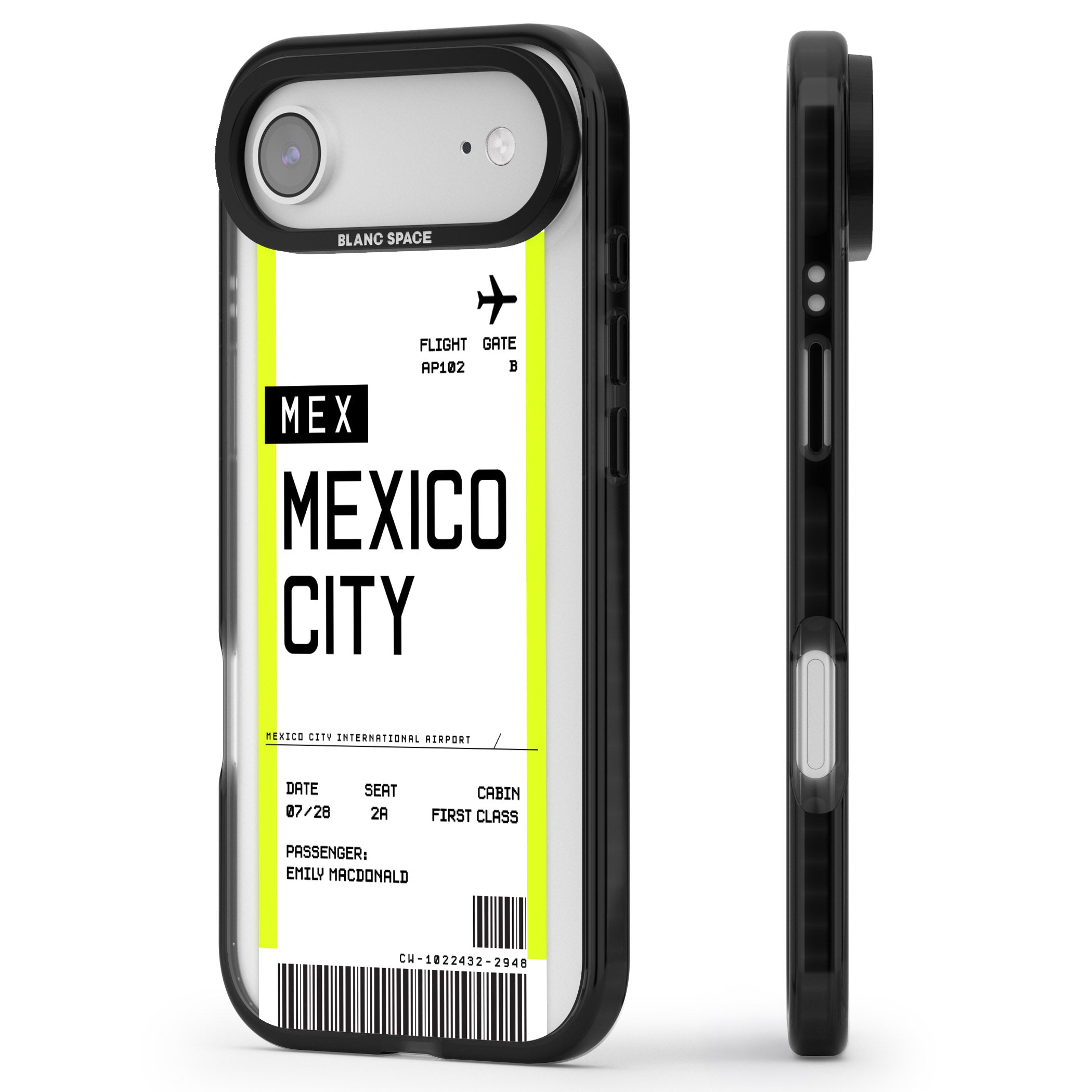 Personalised Mexico City Boarding Pass iPhone 17 Air Impact Pro Black Phone Case Side Profile