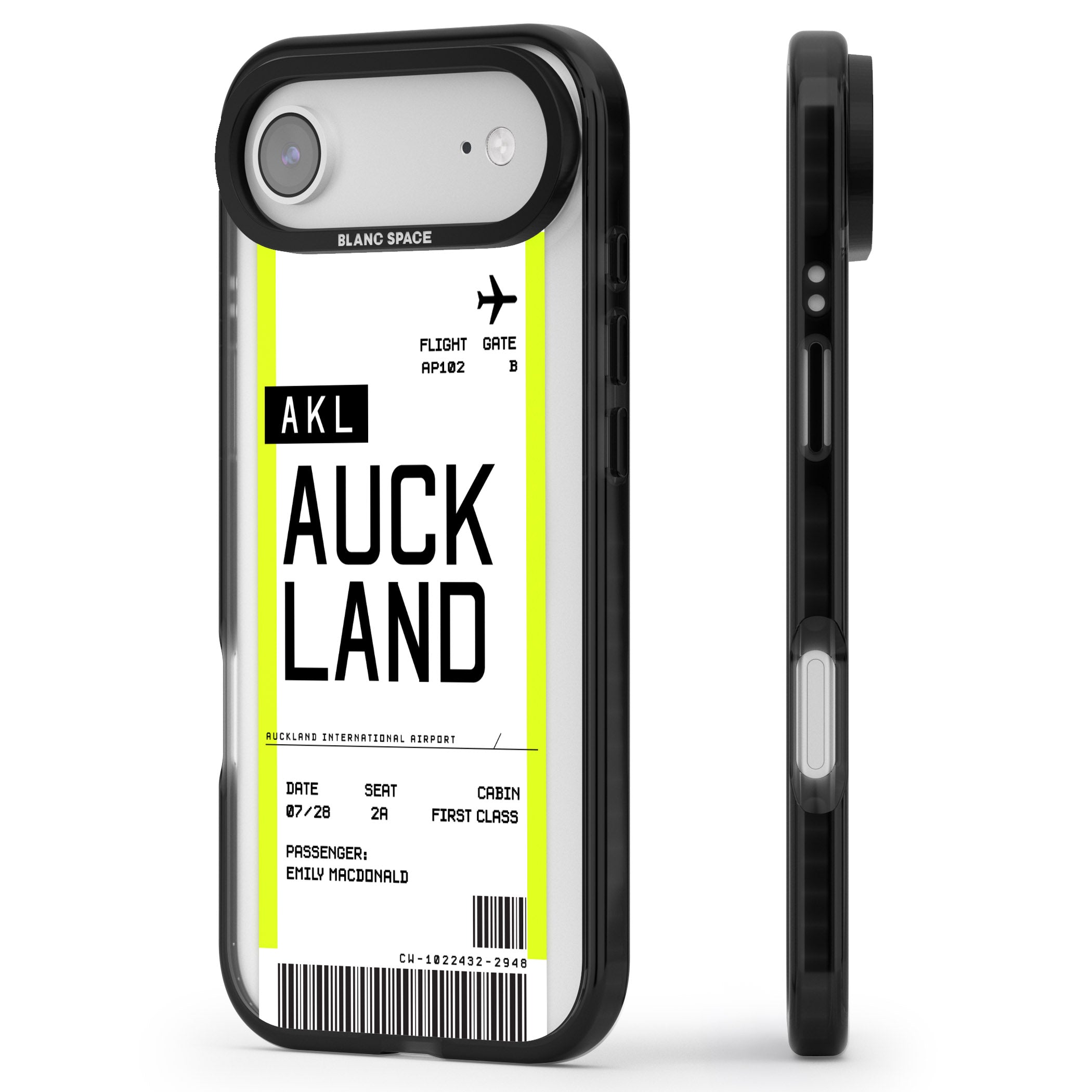 Personalised Auckland Boarding Pass iPhone 17 Air Impact Pro Black Phone Case Side Profile