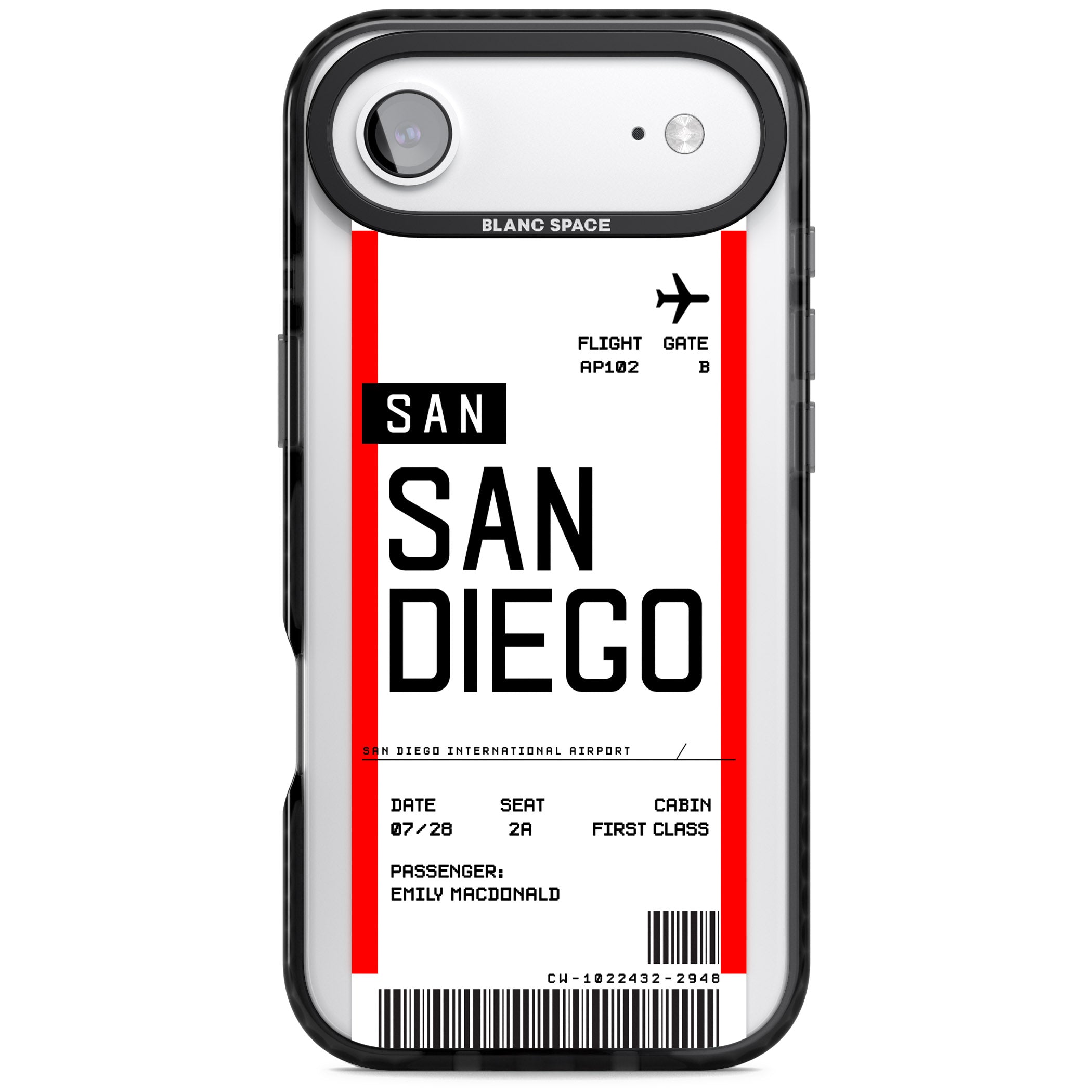 Personalised San Diego Boarding Pass iPhone 17 Air Impact Pro Black Phone Case