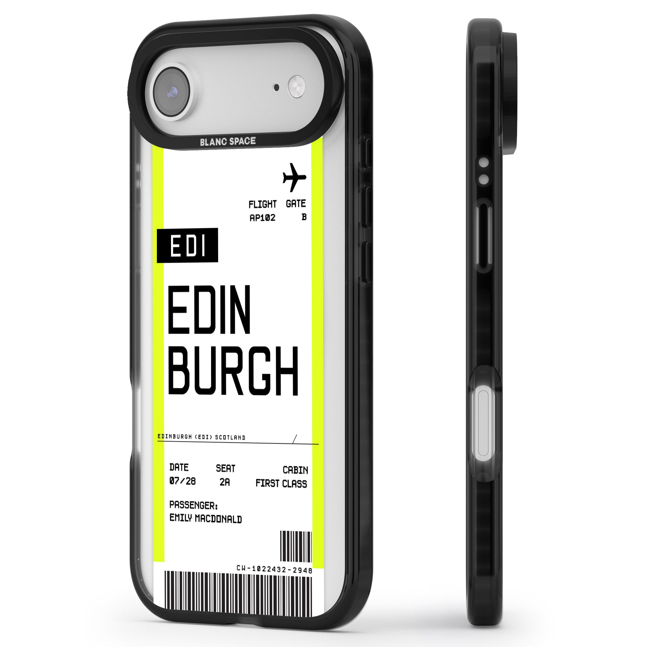 Personalised Edinburgh Boarding Pass iPhone 17 Air Impact Pro Black Phone Case Side Profile