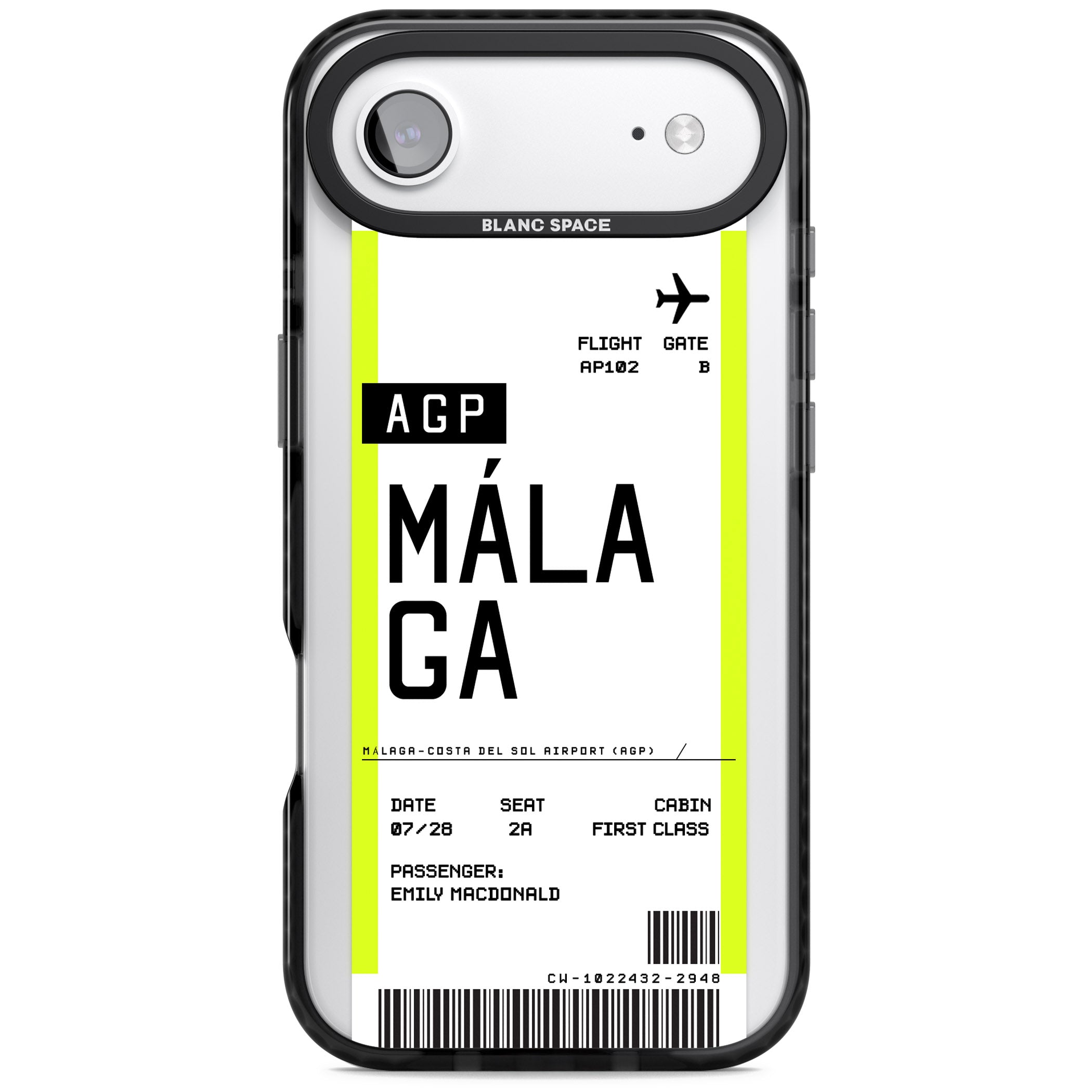 Personalised Málaga Boarding Pass iPhone 17 Air Impact Pro Black Phone Case