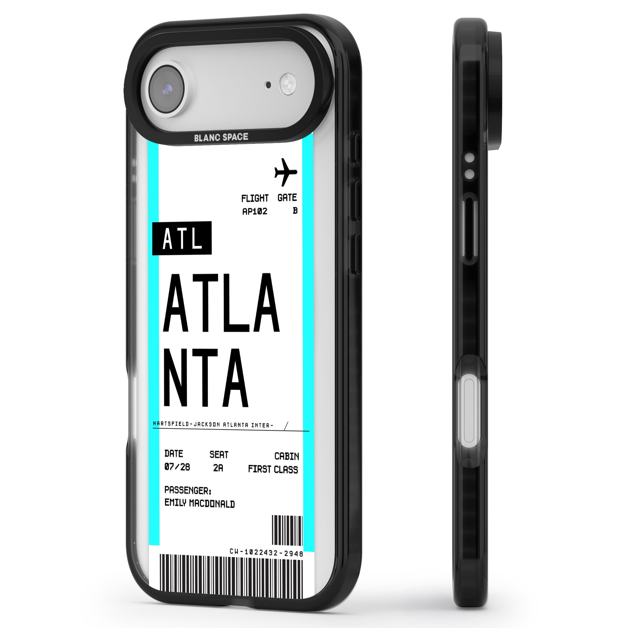 Personalised Atlanta Boarding Pass iPhone 17 Air Impact Pro Black Phone Case Side Profile