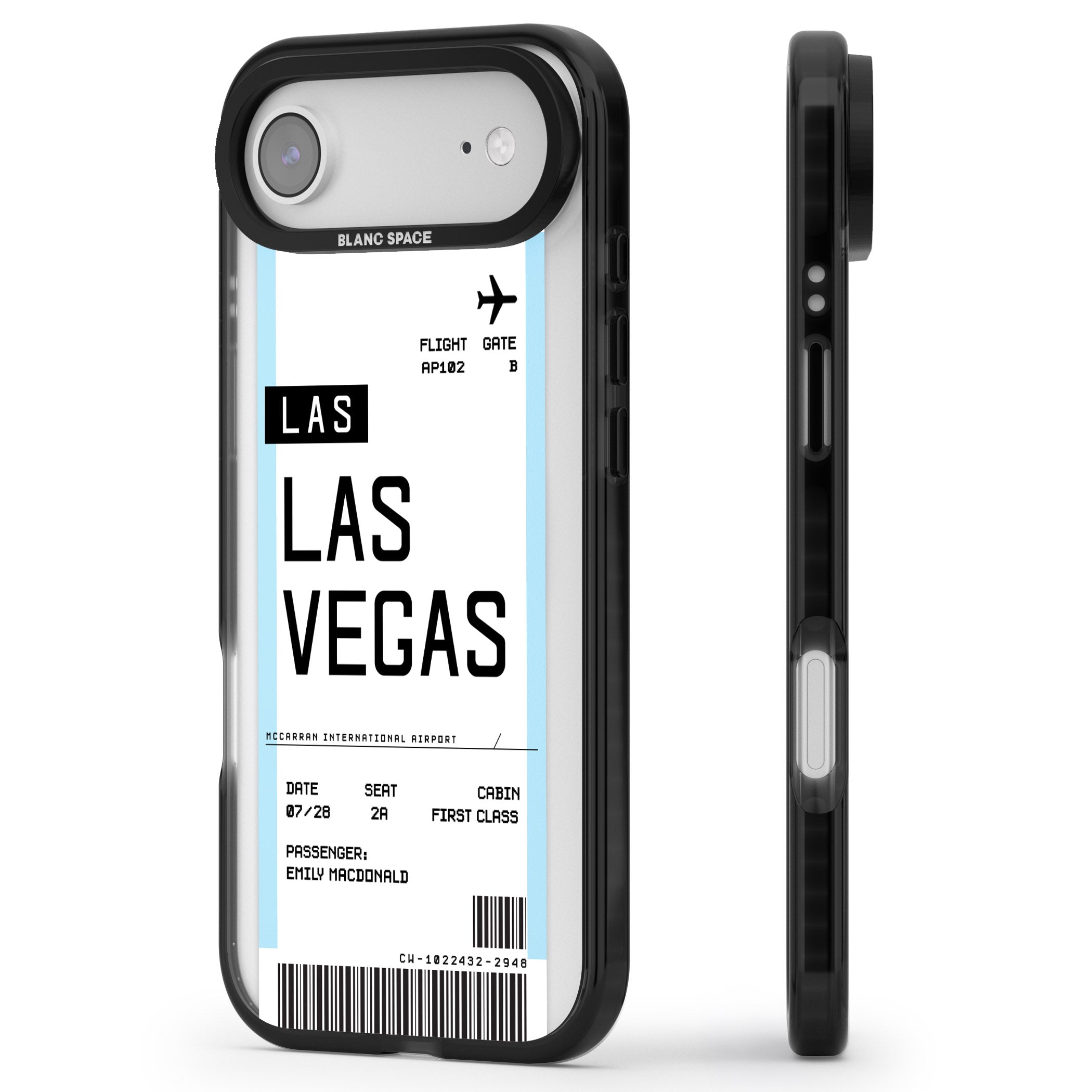Personalised Las Vegas Boarding Pass iPhone 17 Air Impact Pro Black Phone Case Side Profile