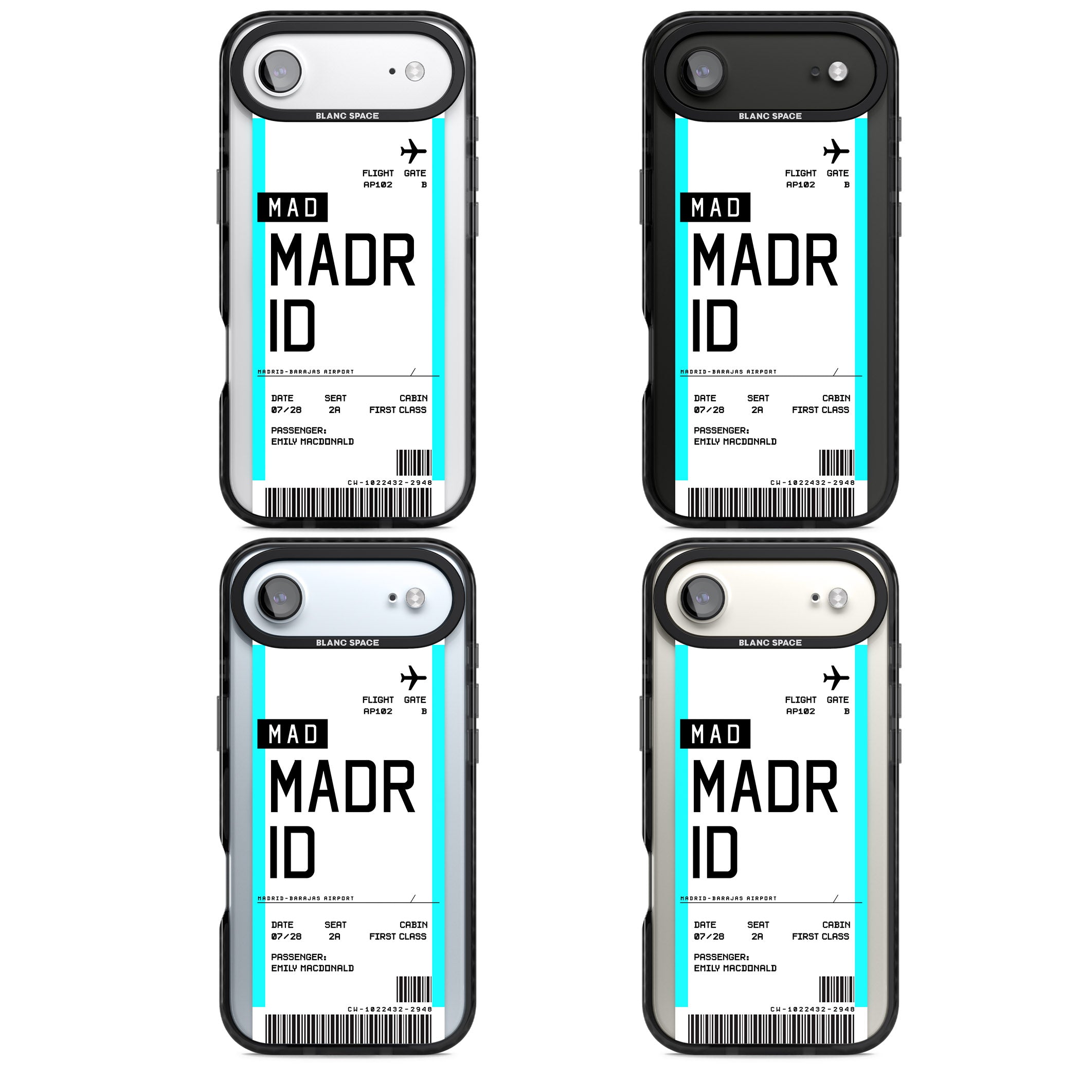 Personalised Madrid Boarding Pass iPhone 17 Air Impact Pro Black Phone Case APT Impact Protection