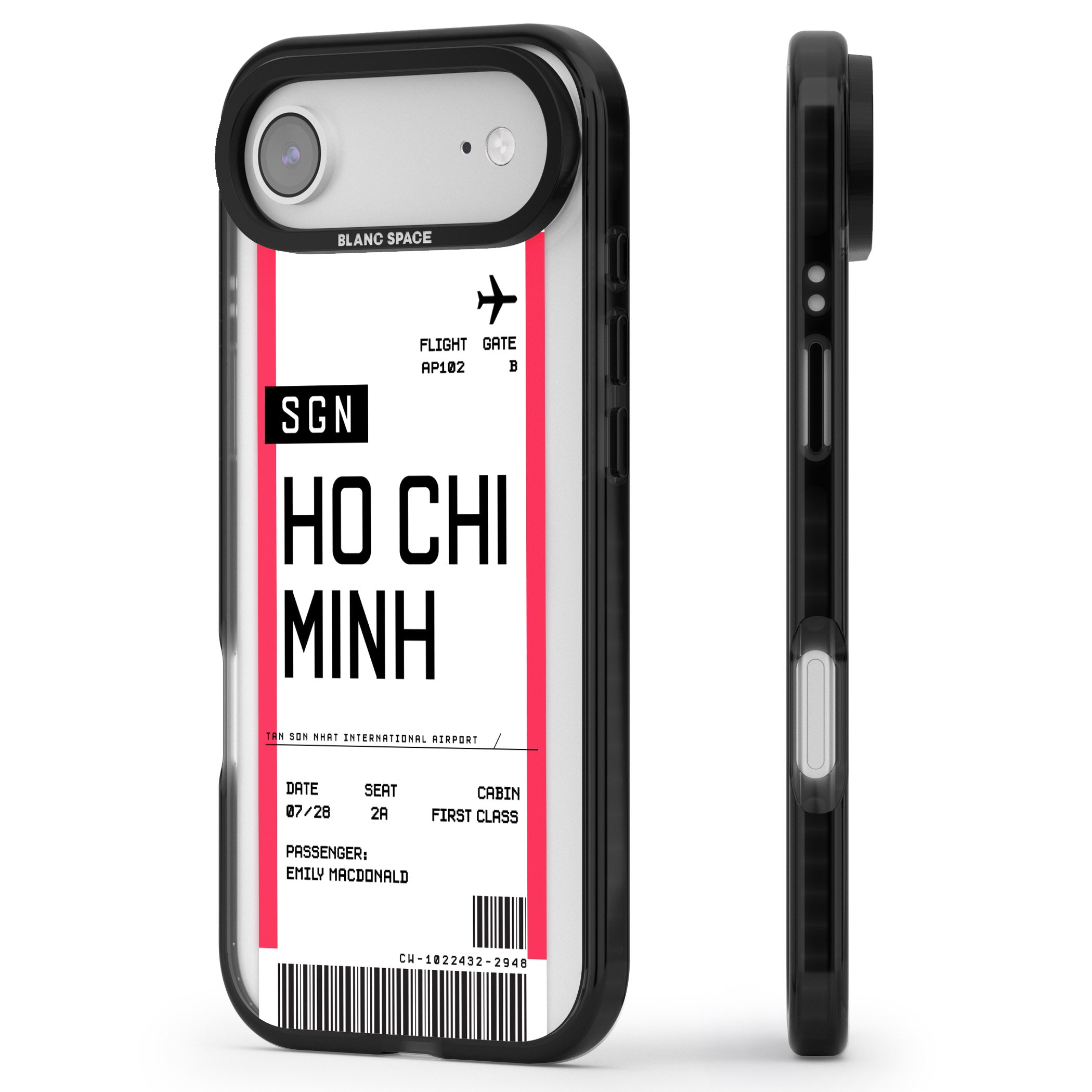 Personalised Ho Chi Minh Boarding Pass iPhone 17 Air Impact Pro Black Phone Case Side Profile