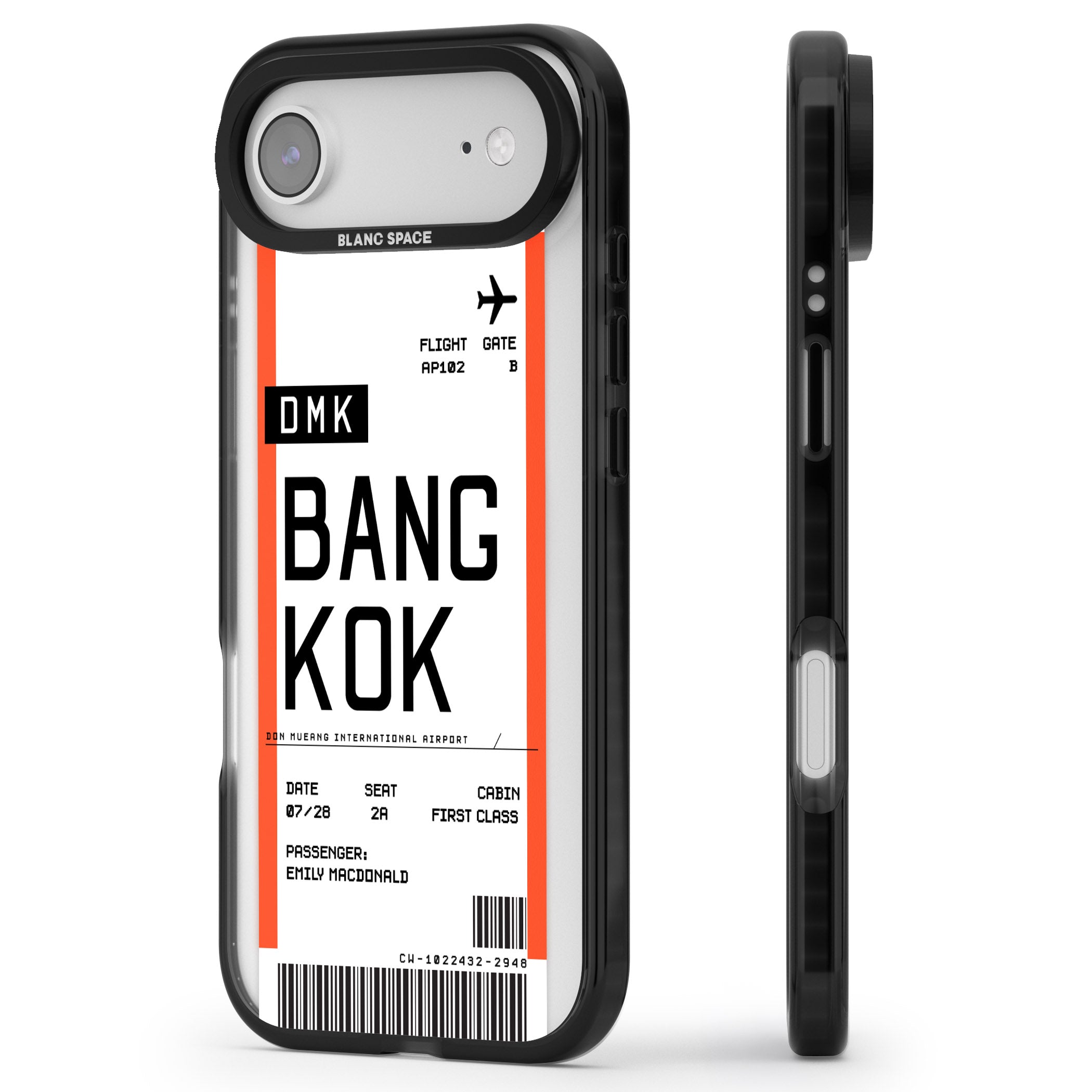 Personalised Bangkok Boarding Pass iPhone 17 Air Impact Pro Black Phone Case Side Profile