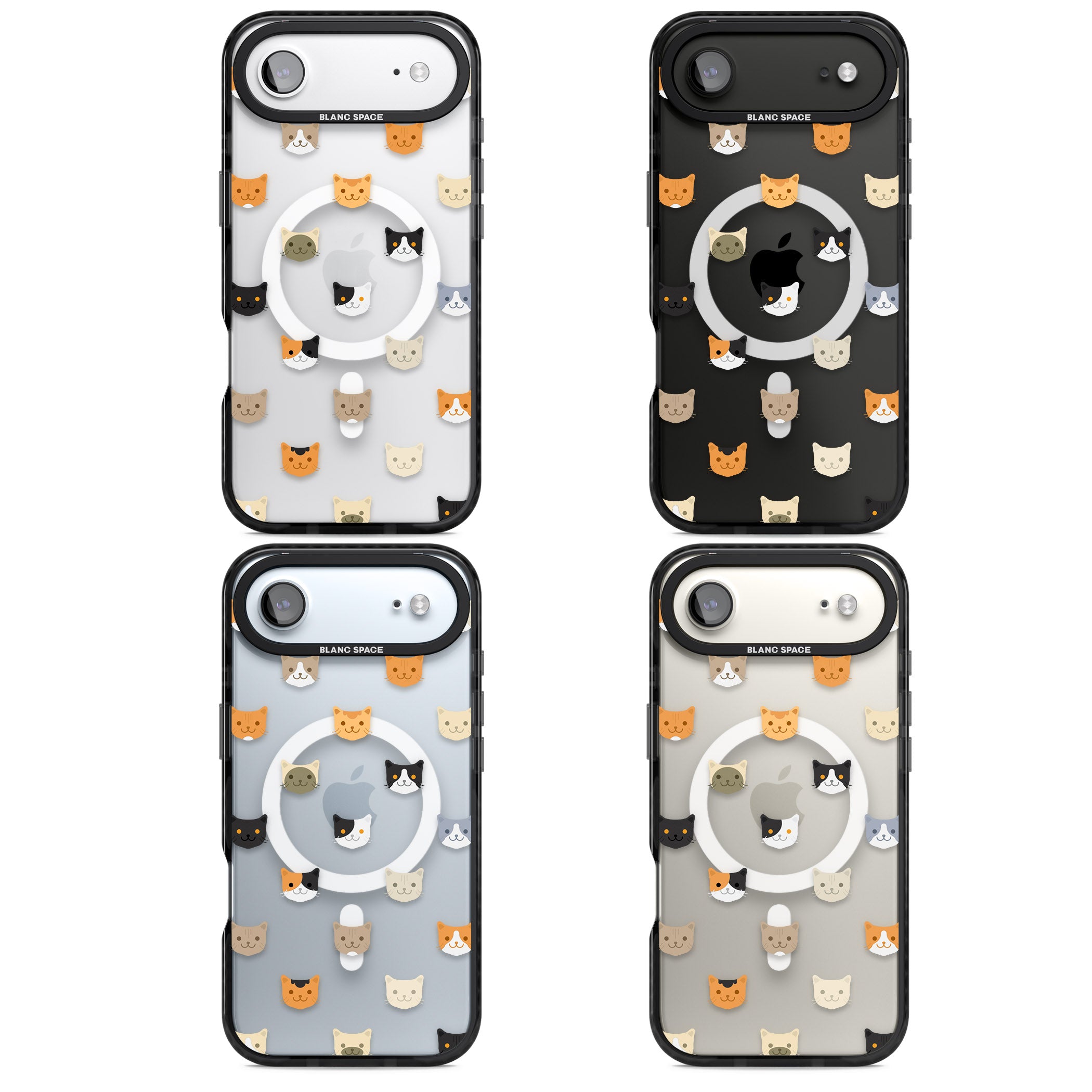 Cute Cat Face Transparent iPhone 17 Air Impact Pro Black Phone Case APT Impact Protection