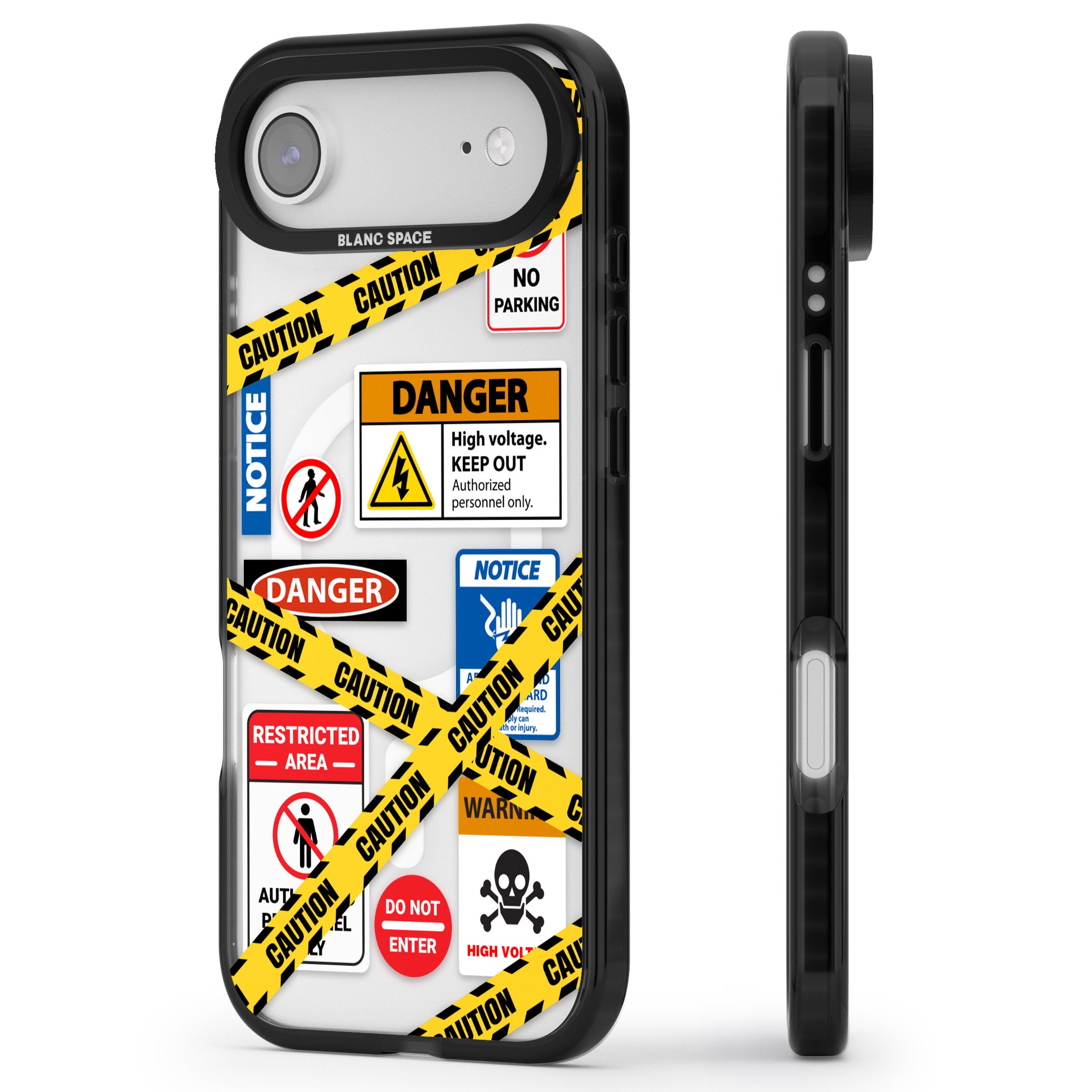 Caution Sign iPhone 17 Air Impact Pro Black Phone Case Side Profile