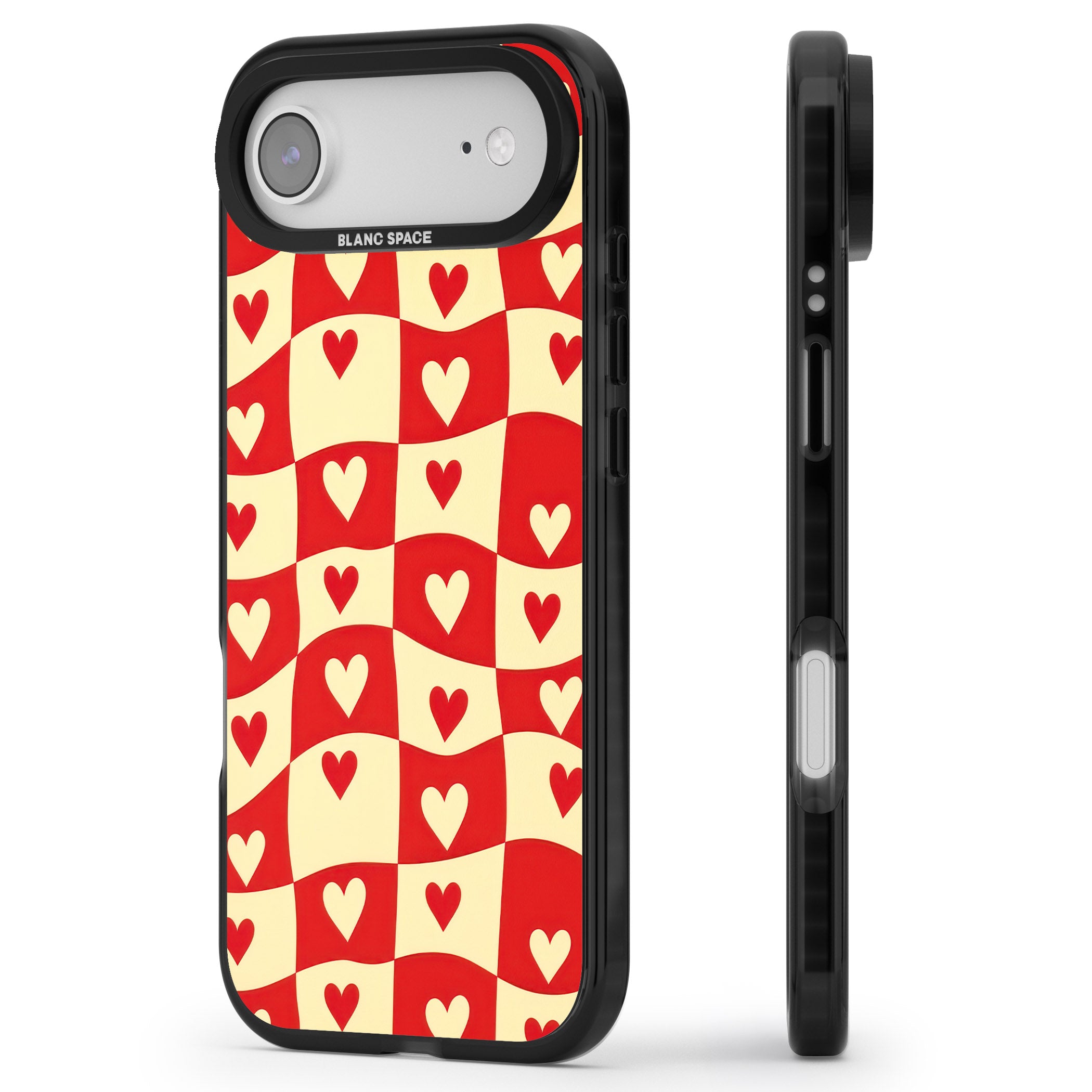 Red Wavy Checked & Hearts iPhone 17 Air Impact Pro Black Phone Case Side Profile