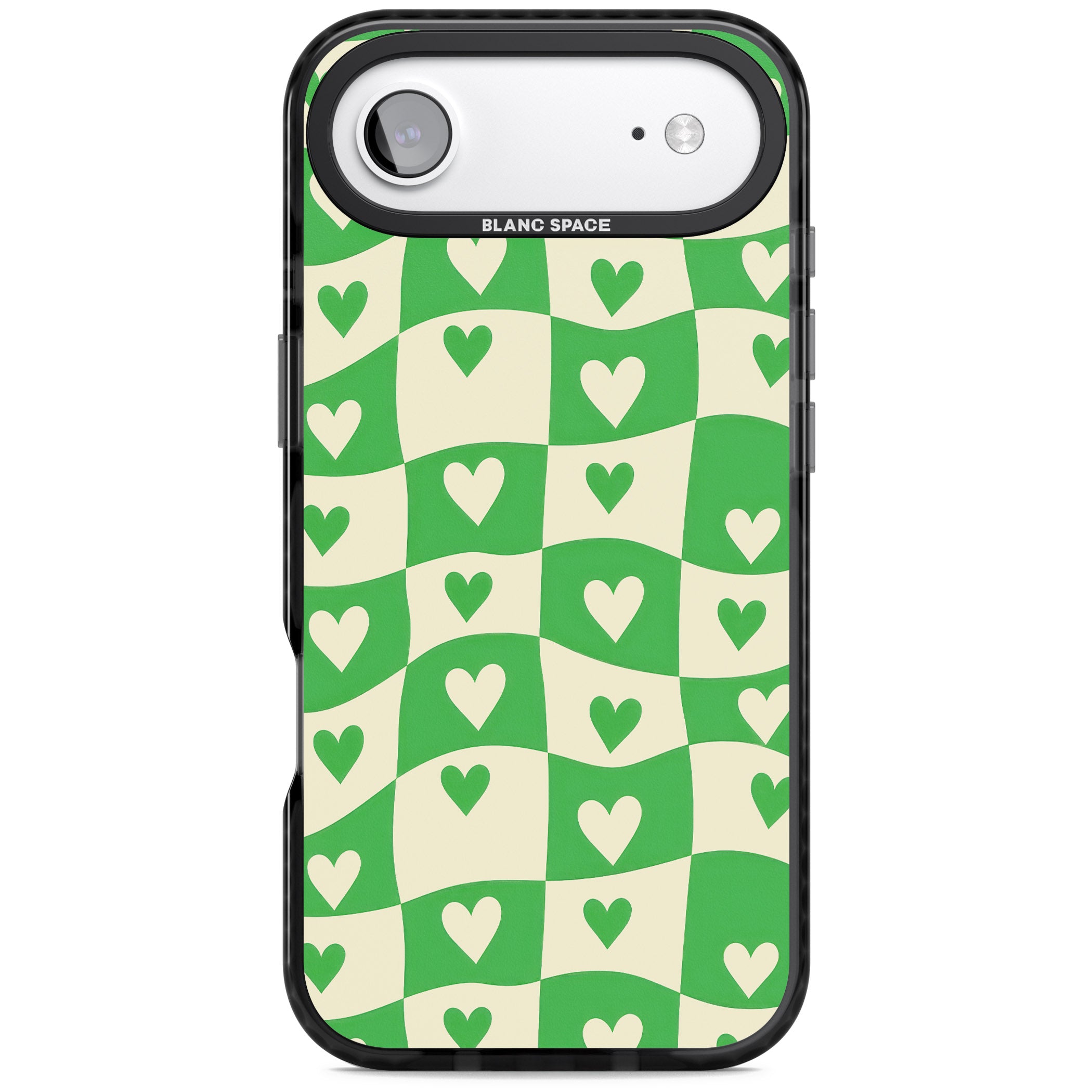 Green Wavy Checked Hearts iPhone 17 Air Impact Pro Black Phone Case