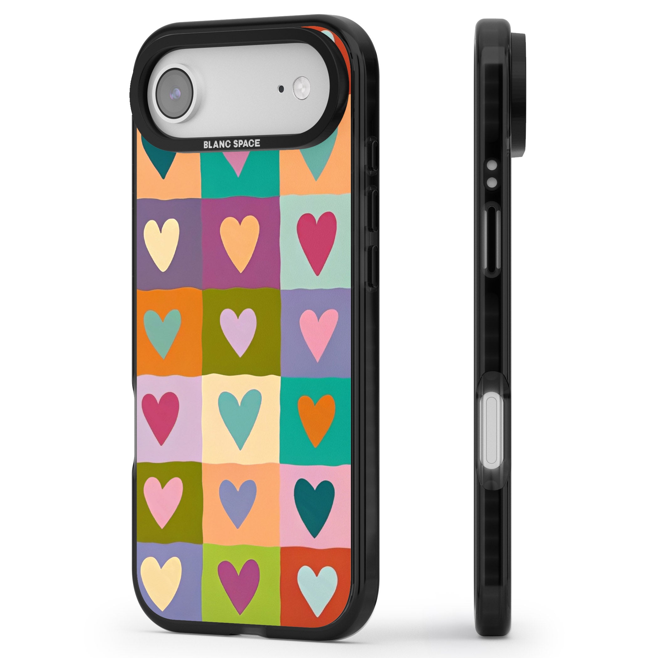 Multicolour Checked Hearts iPhone 17 Air Impact Pro Black Phone Case Side Profile