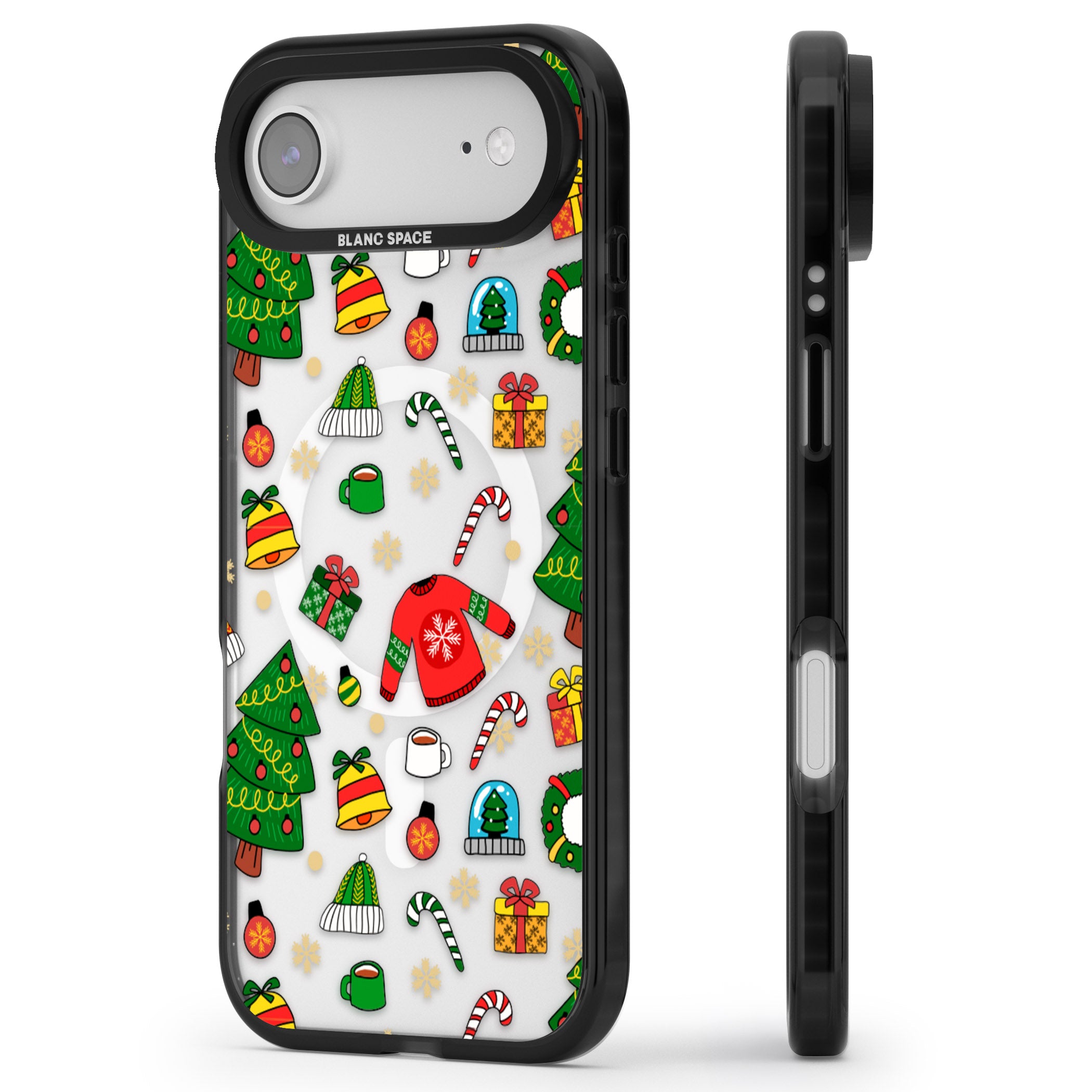 Christmas Mixture Pattern iPhone 17 Air Impact Pro Black Phone Case Side Profile