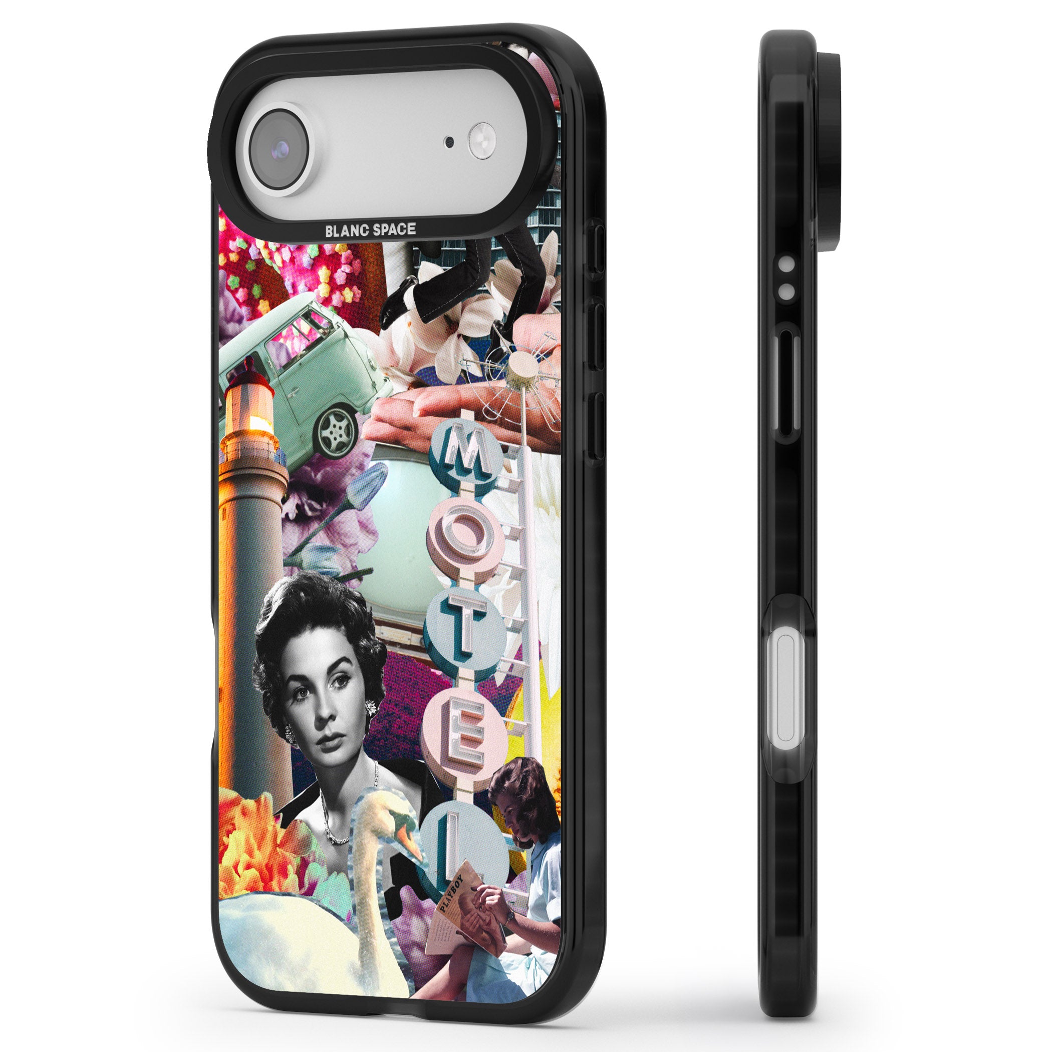 Retro Motel Collage iPhone 17 Air Impact Pro Black Phone Case Side Profile