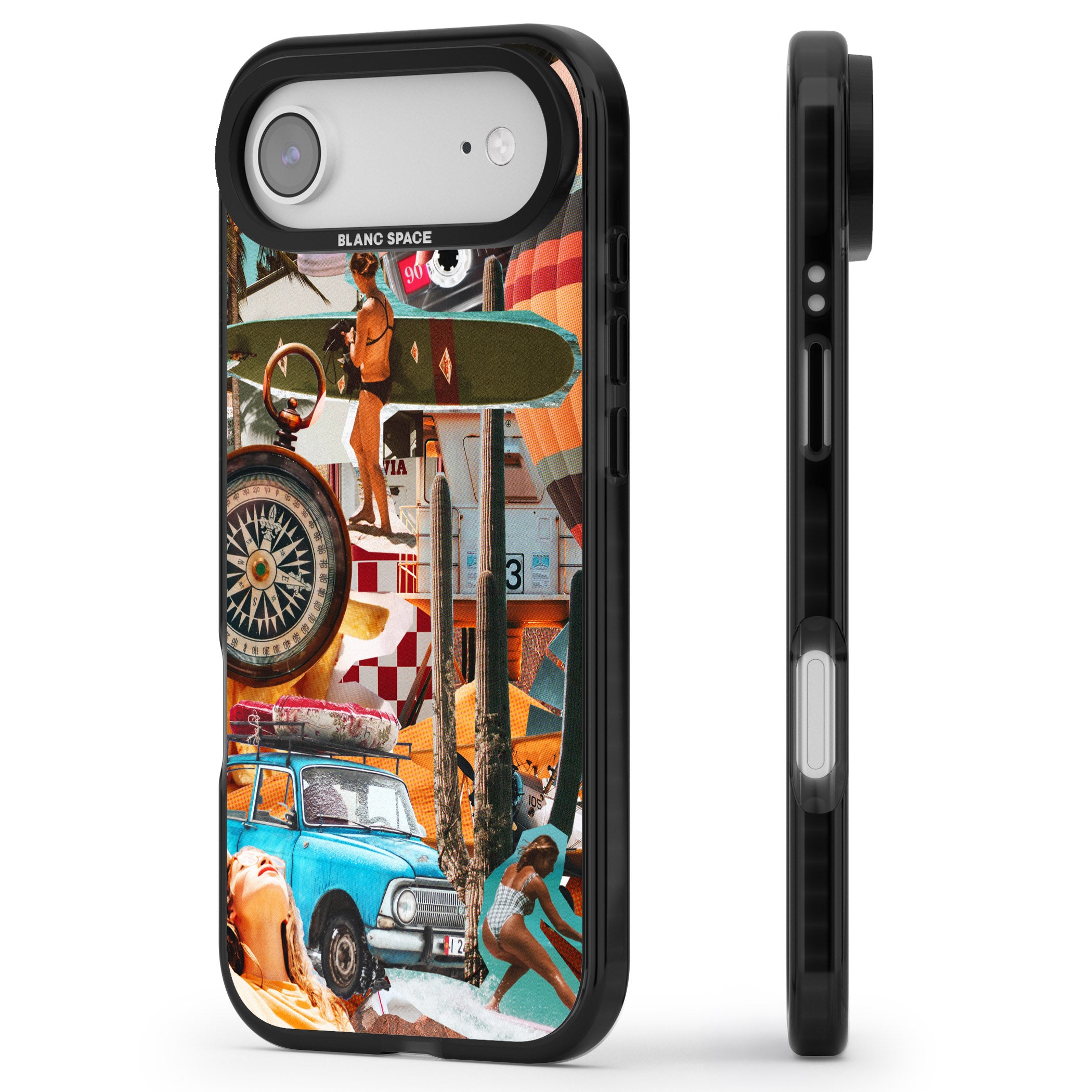 Vintage Collage: Road Trip iPhone 17 Air Impact Pro Black Phone Case Side Profile