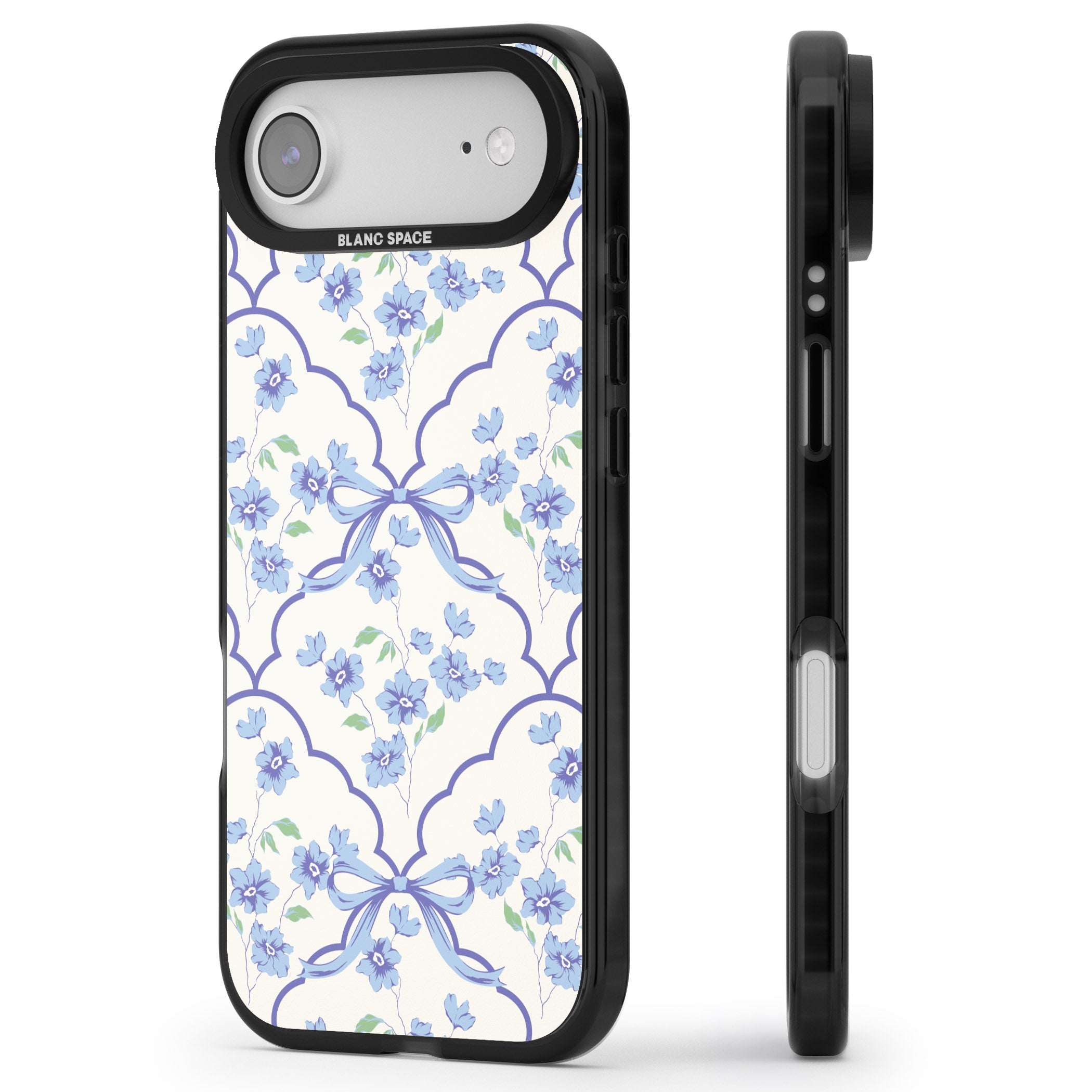 Blue Cottage Floral iPhone 17 Air Impact Pro Black Phone Case Side Profile