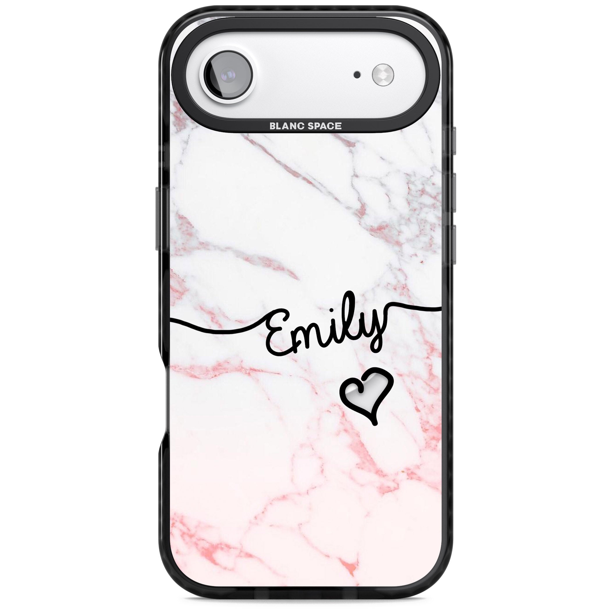 Personalised Pink Fade Marble Heart iPhone 17 Air Impact Pro Black Phone Case
