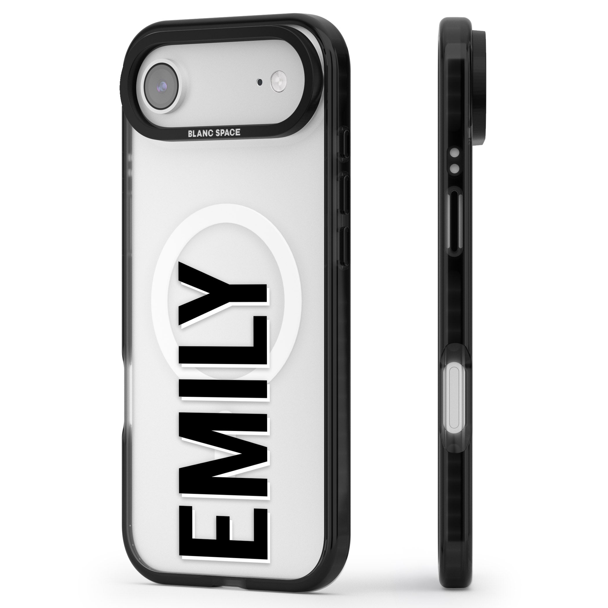 Personalised Vertical Name iPhone 17 Air Impact Pro Black Phone Case Side Profile
