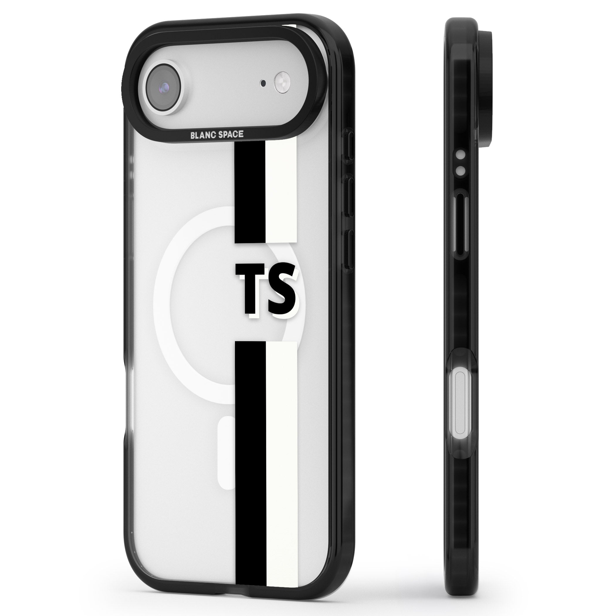 Personalised Black And White Stripe iPhone 17 Air Impact Pro Black Phone Case Side Profile