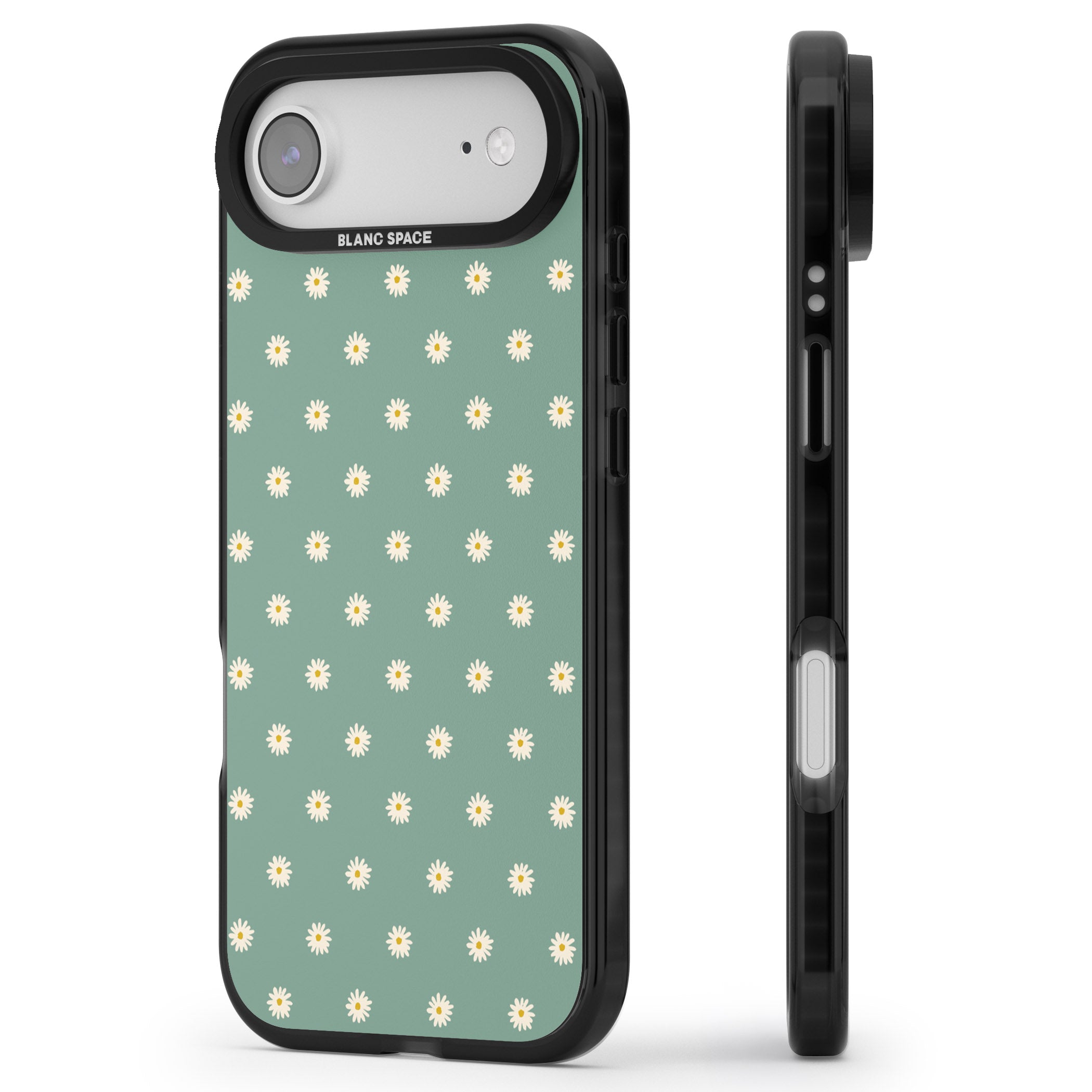 Sage Daisy Floral iPhone 17 Air Impact Pro Black Phone Case Side Profile