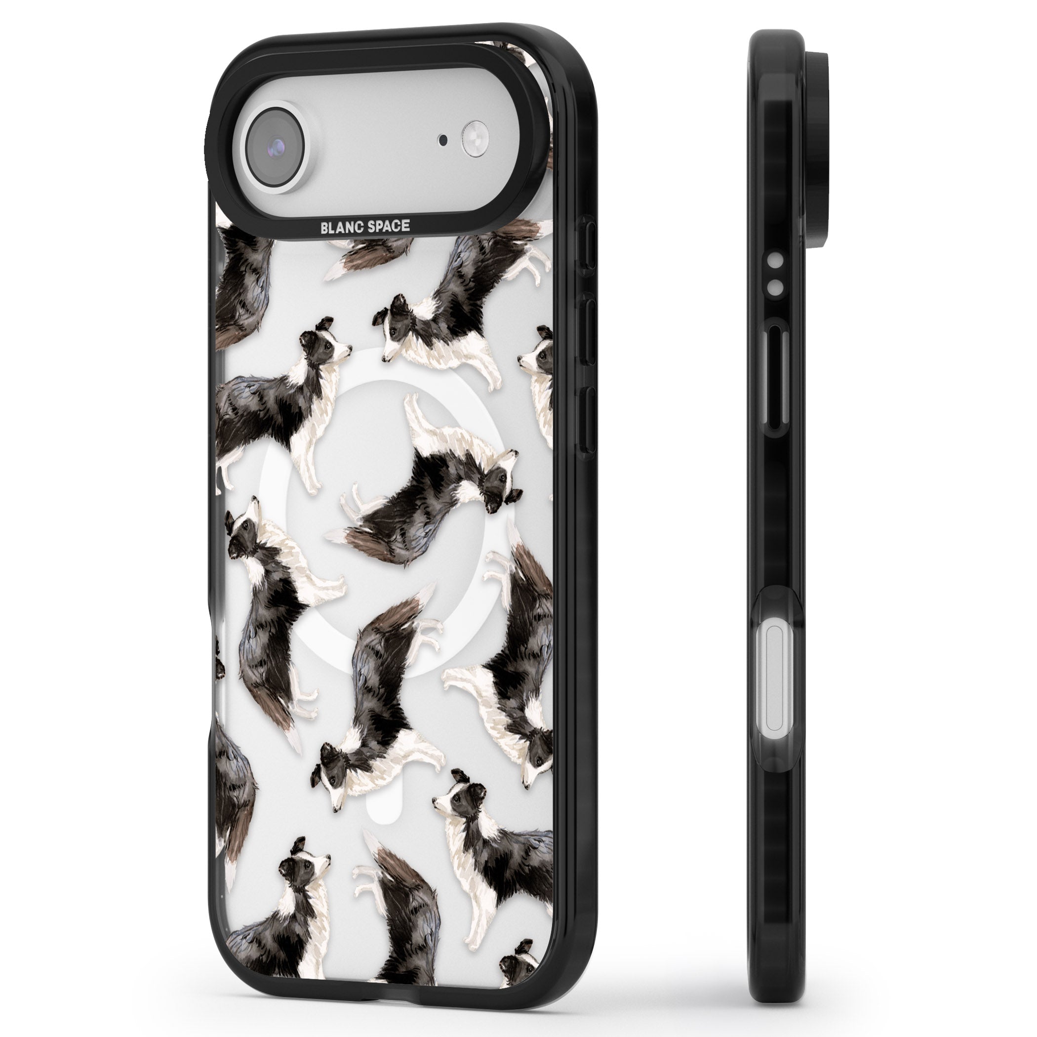 Border Collie Pattern Watercolour iPhone 17 Air Impact Pro Black Phone Case Side Profile