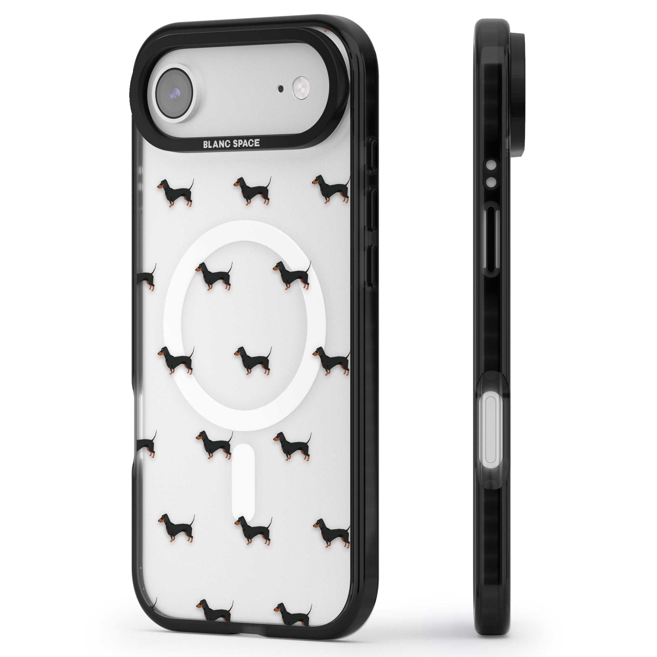 Dachshund Pattern Clear iPhone 17 Air Impact Pro Black Phone Case Side Profile