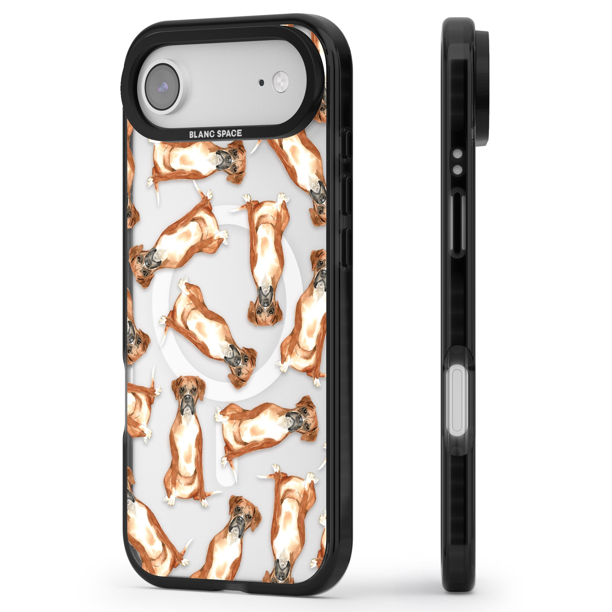 Boxer Watercolor Dog Pattern iPhone 17 Air Impact Pro Black Phone Case Side Profile