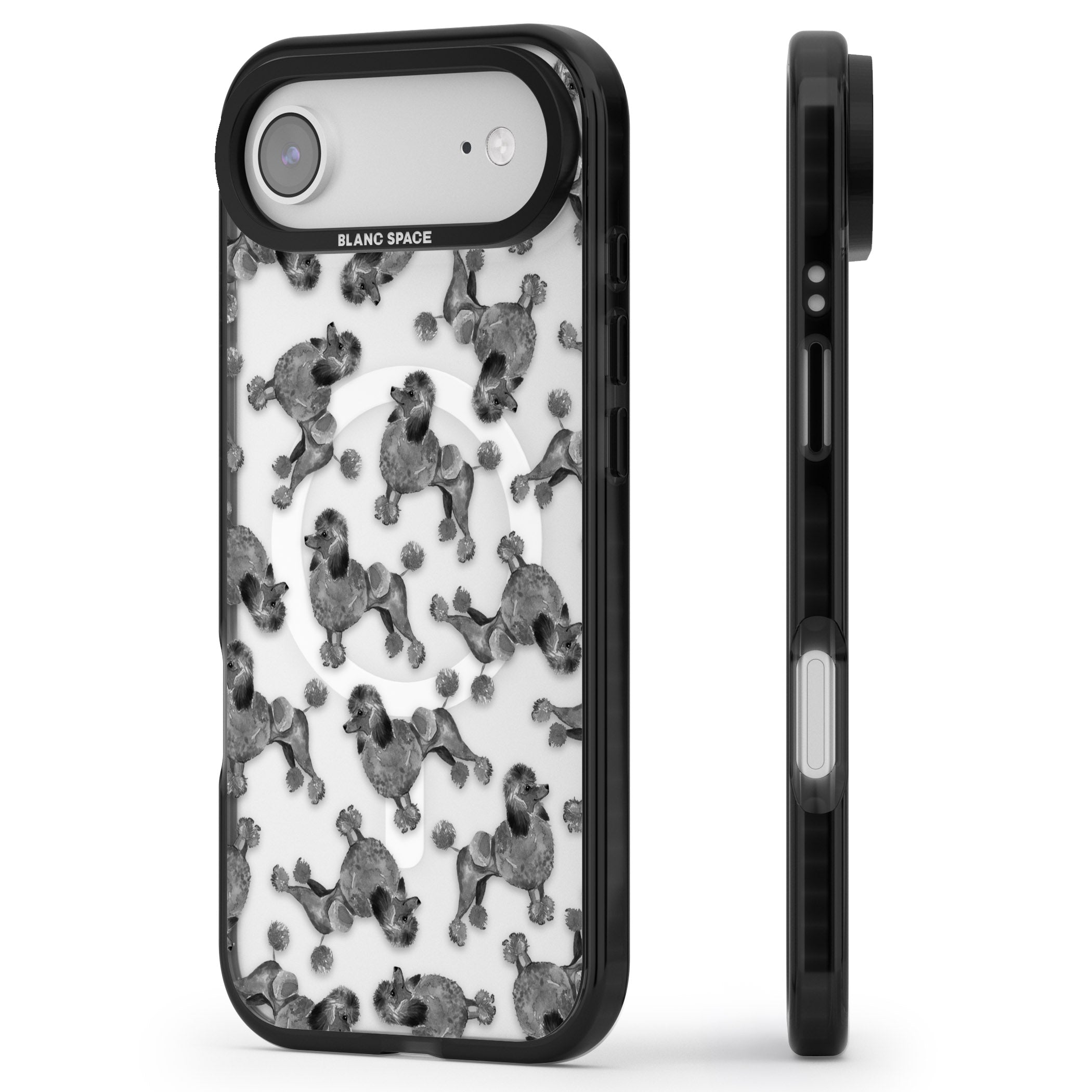 Poodle Pattern iPhone 17 Air Impact Pro Black Phone Case Side Profile