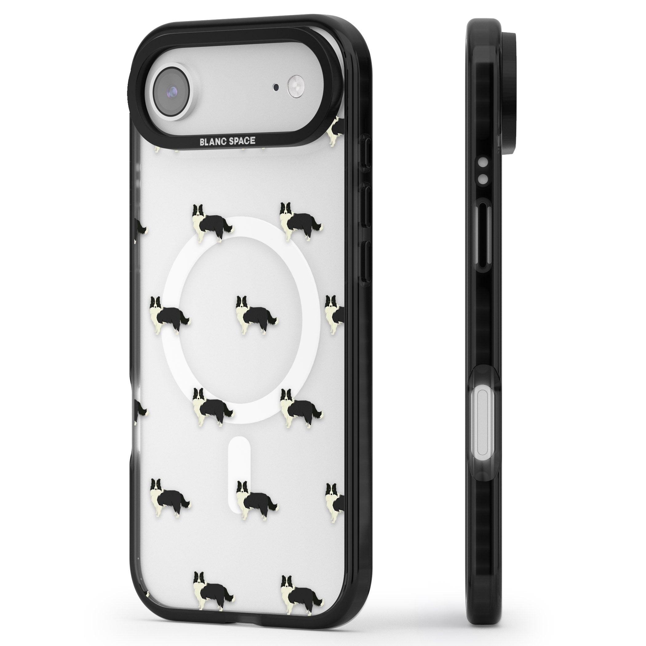 Border Collie Pattern Clear iPhone 17 Air Impact Pro Black Phone Case Side Profile