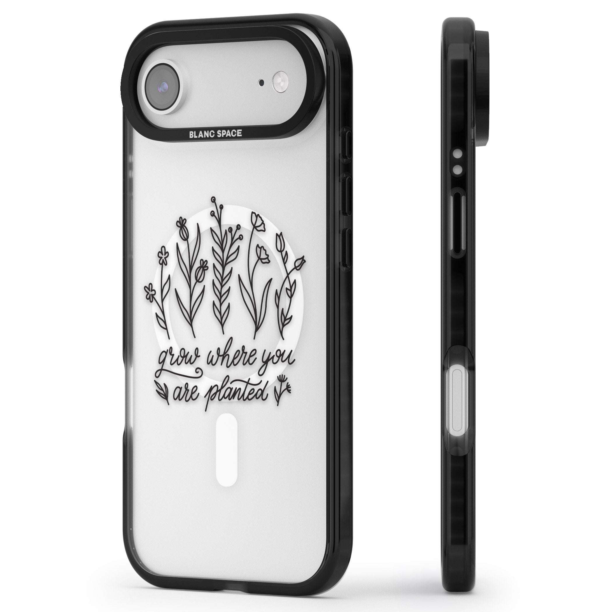 Grow Where You Are Planted iPhone 17 Air Impact Pro Black Phone Case Side Profile