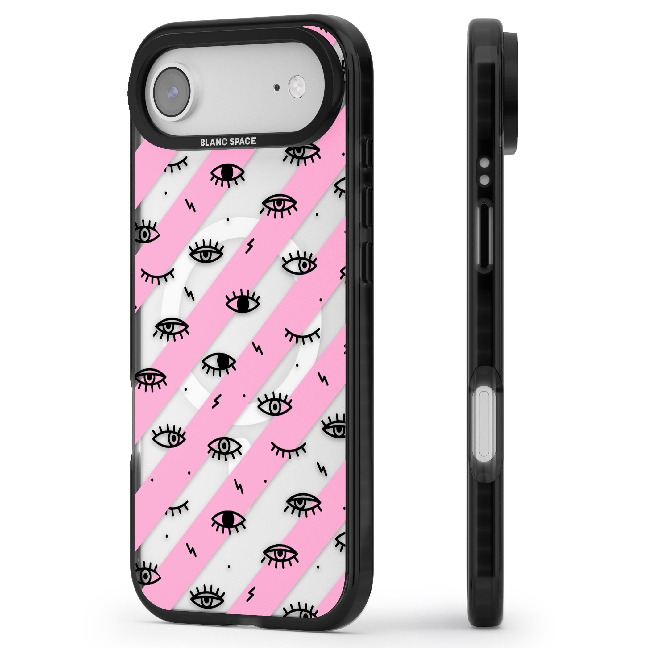 Pink Stripe Eyes iPhone 17 Air Impact Pro Black Phone Case Side Profile