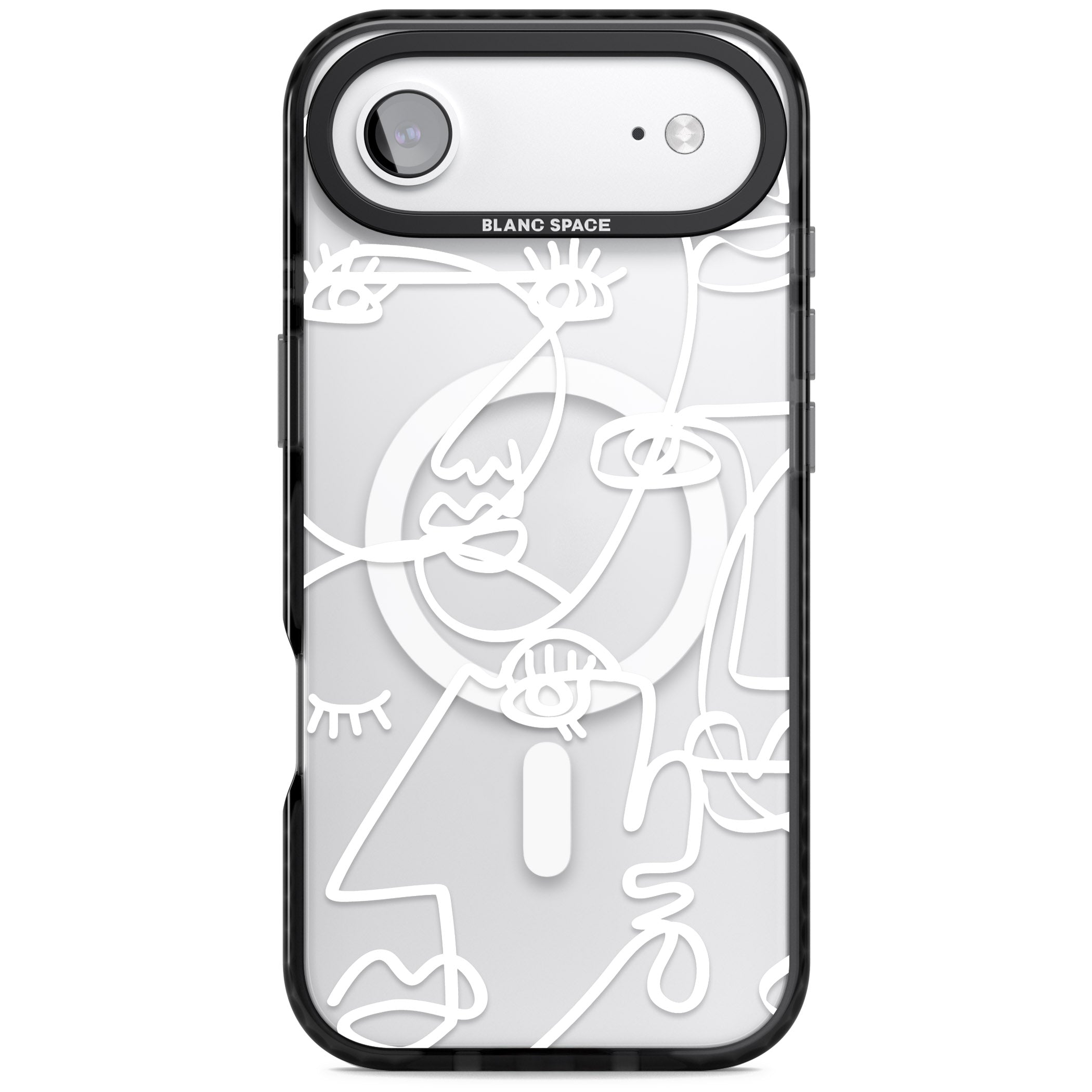Abstract Line Art White Clear iPhone 17 Air Impact Pro Black Phone Case